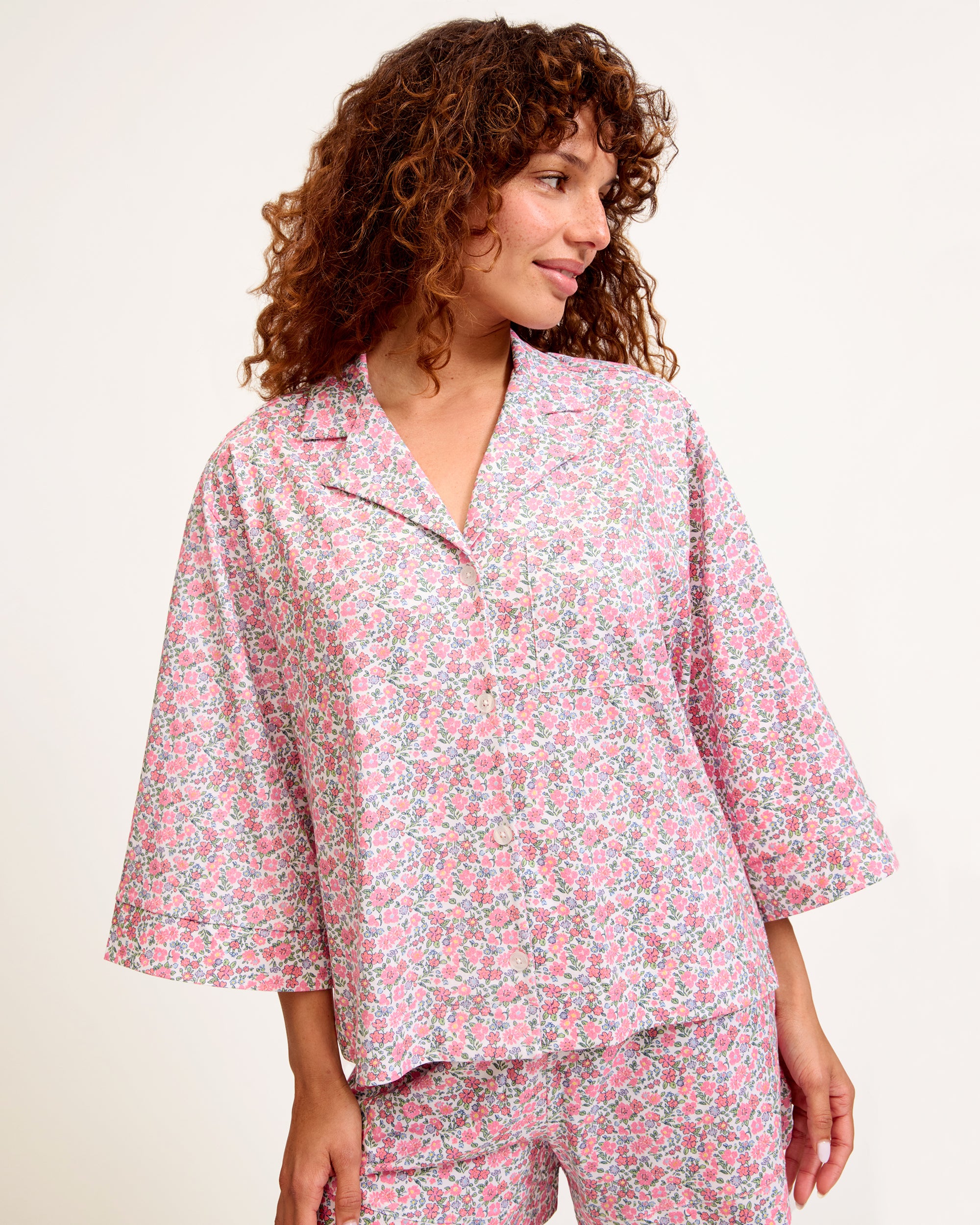 Women's Pima Olivia Short Set in Fleurs de Rose in Fleurs de Rose