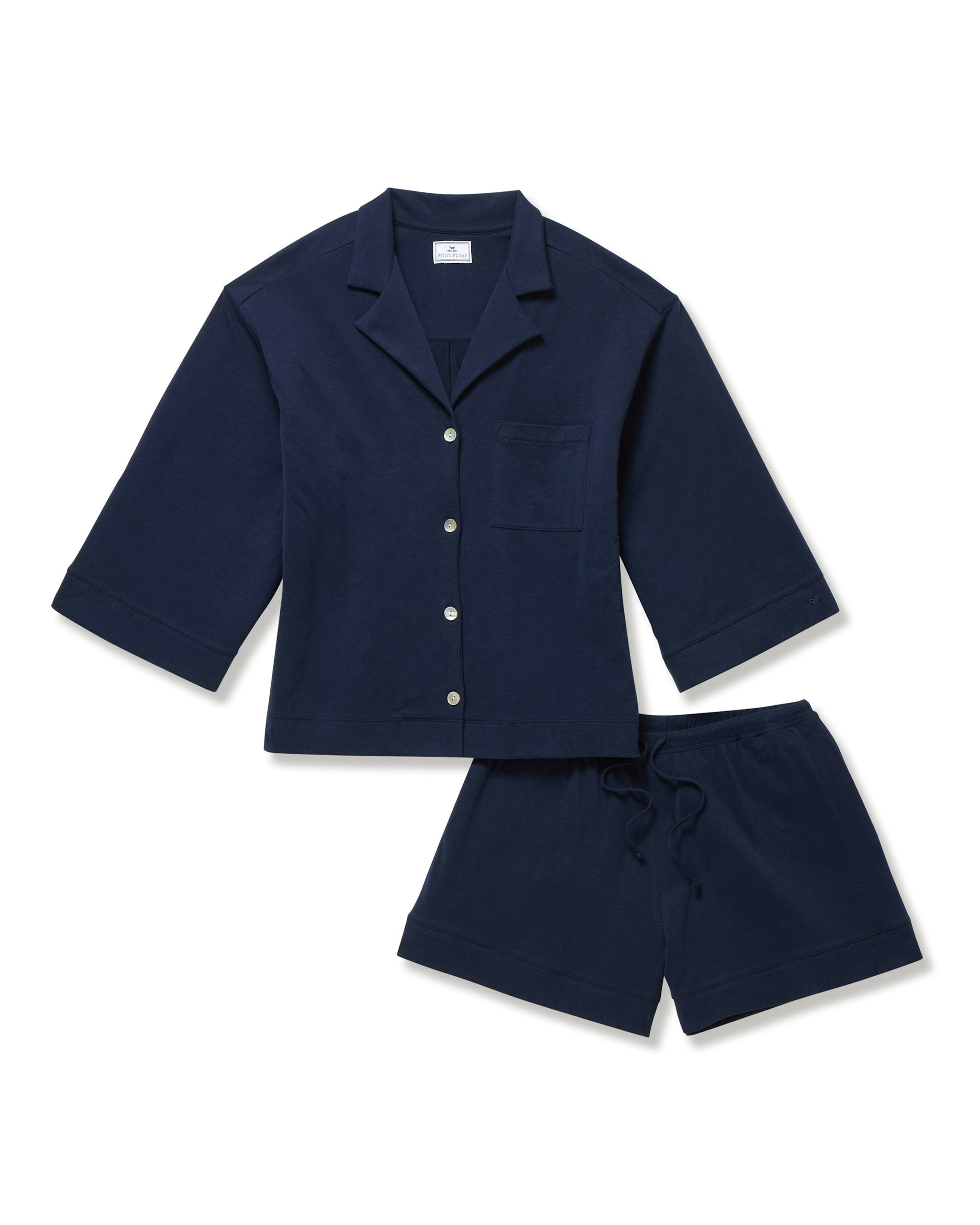 The Olivia Pima Short Set in Navy French Ticking in Navy#Color_Navy