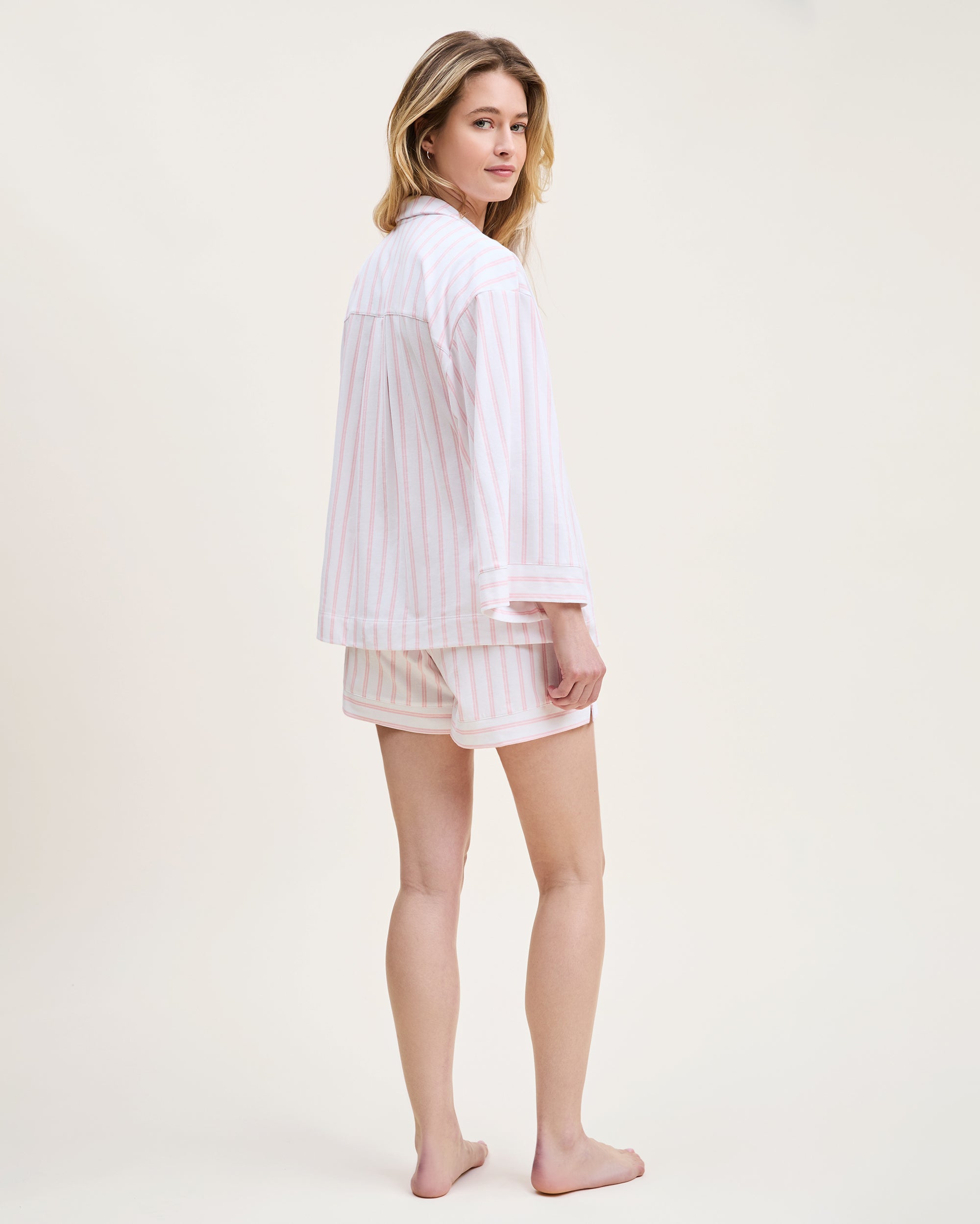 The Olivia Pima Short Set in Pink Stripe