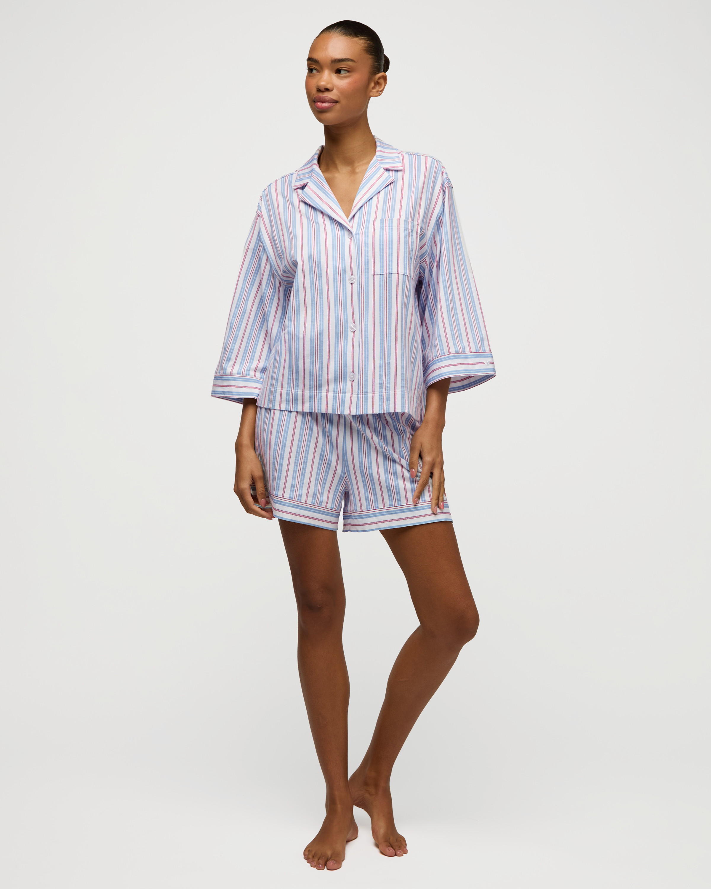 The Olivia Lightweight Pima Short Set in Vintage French Stripes