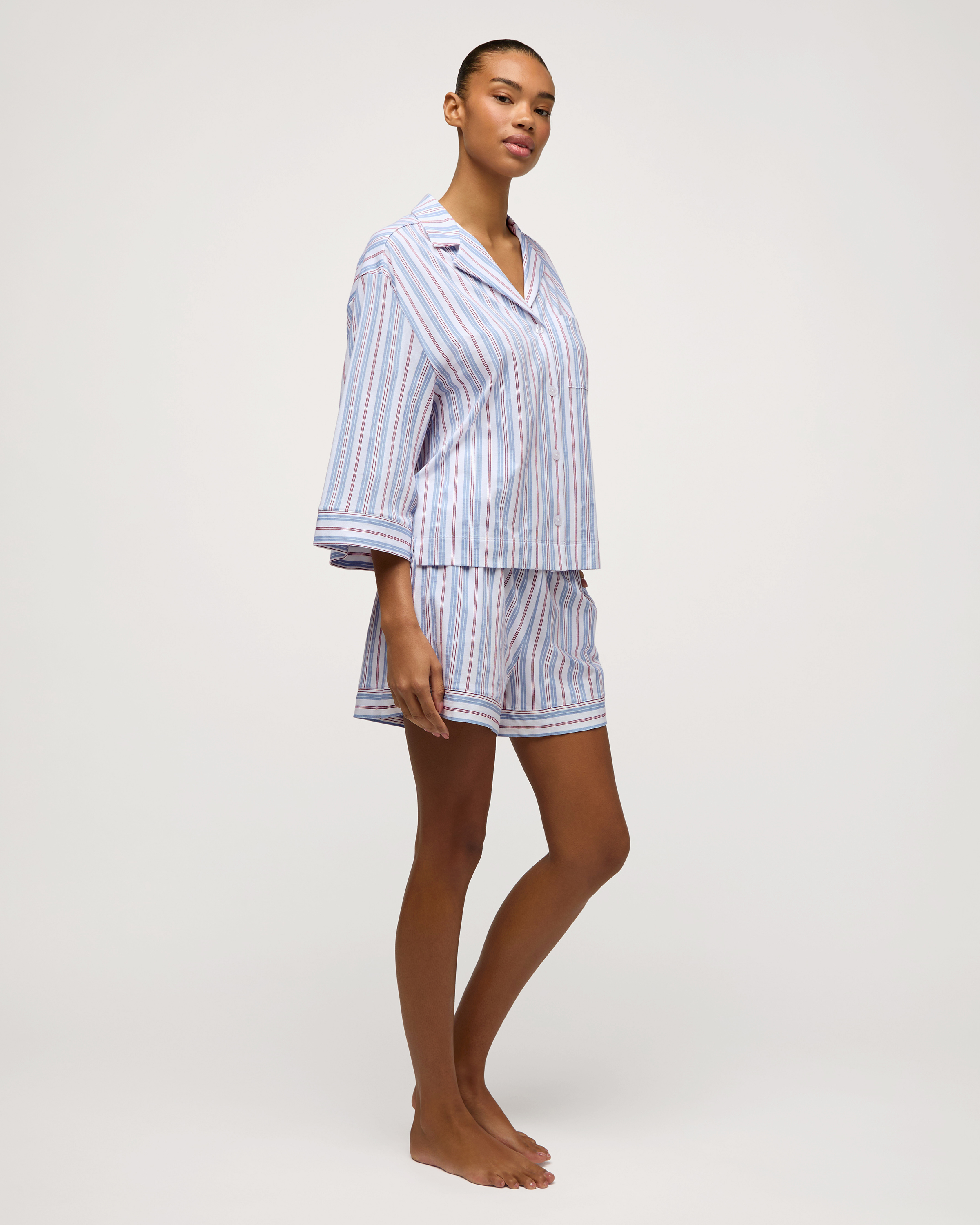 The Olivia Lightweight Pima Short Set in Vintage French Stripes