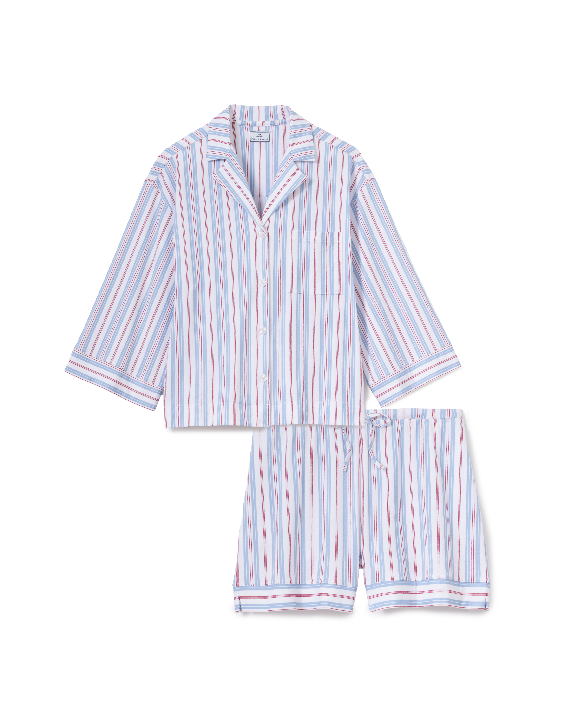 The Olivia Lightweight Pima Short Set in Vintage French Stripes