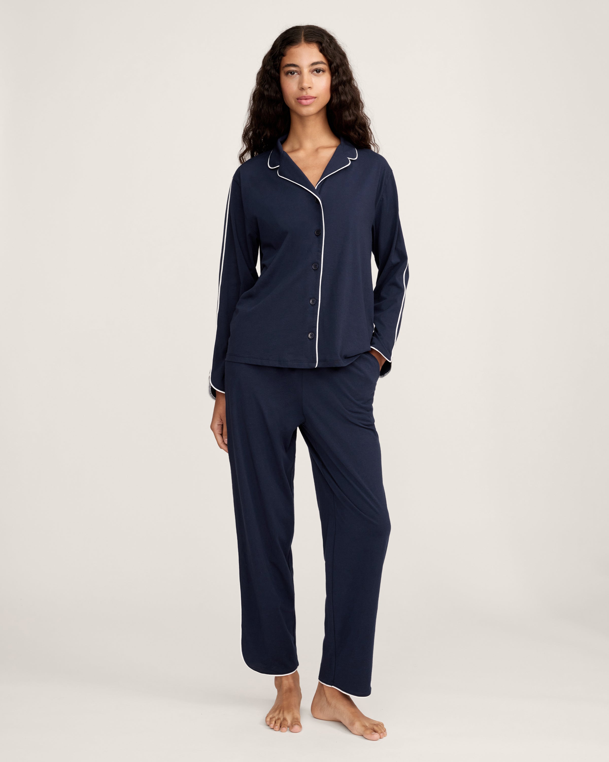 The Margaux Pima Pajama Set in Navy