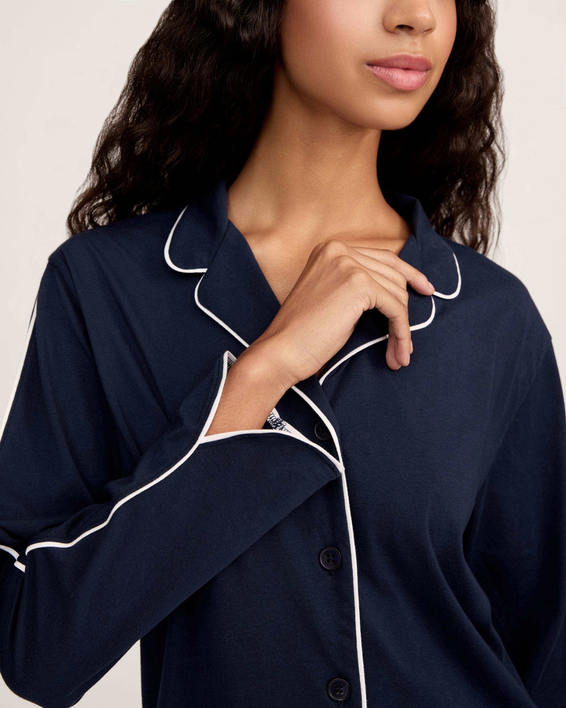 The Margaux Pima Pajama Set in Navy