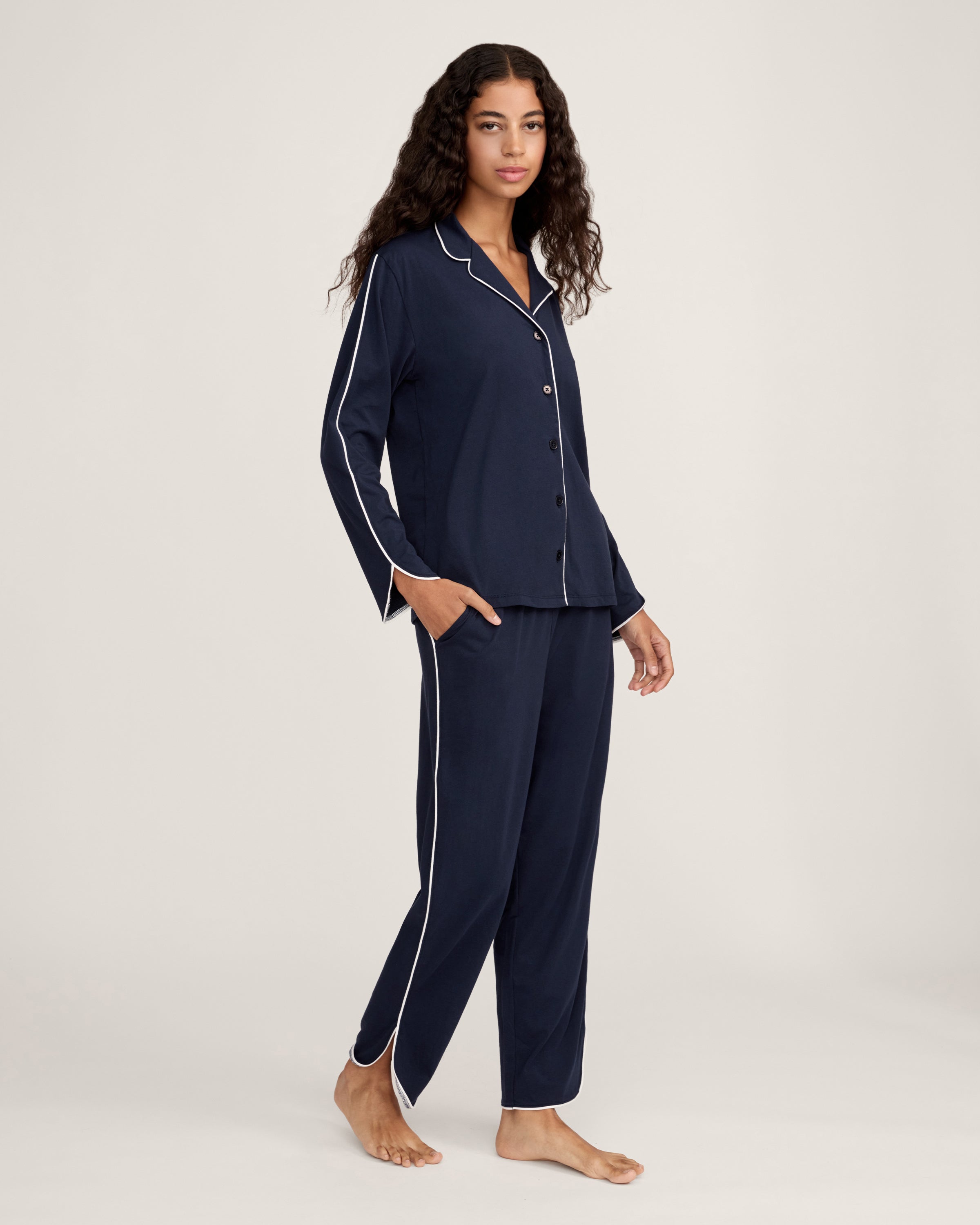 The Margaux Pima Pajama Set in Navy
