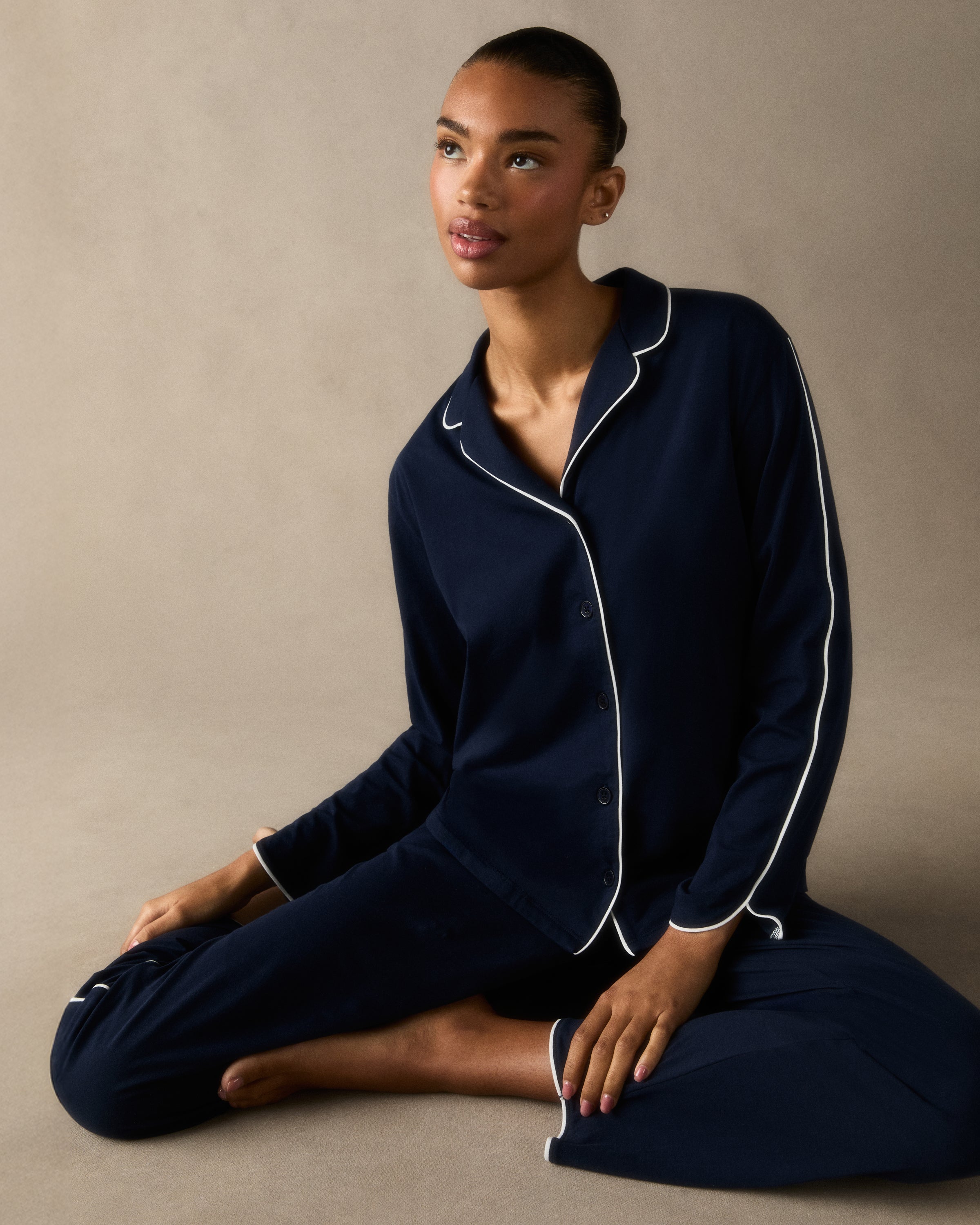 The Margaux Pima Pajama Set in Navy
