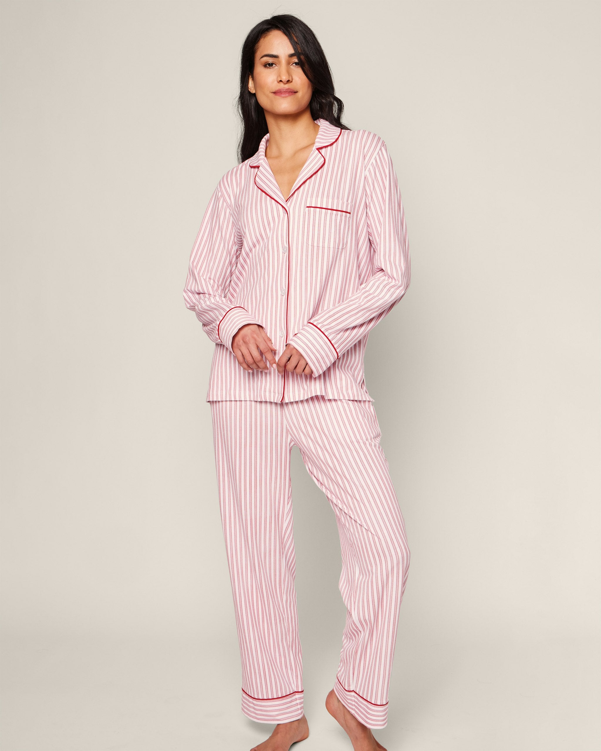 Women's Pima Pajama Set in Antique Red Ticking in Antique Red Ticking#Color_Antique Red Ticking