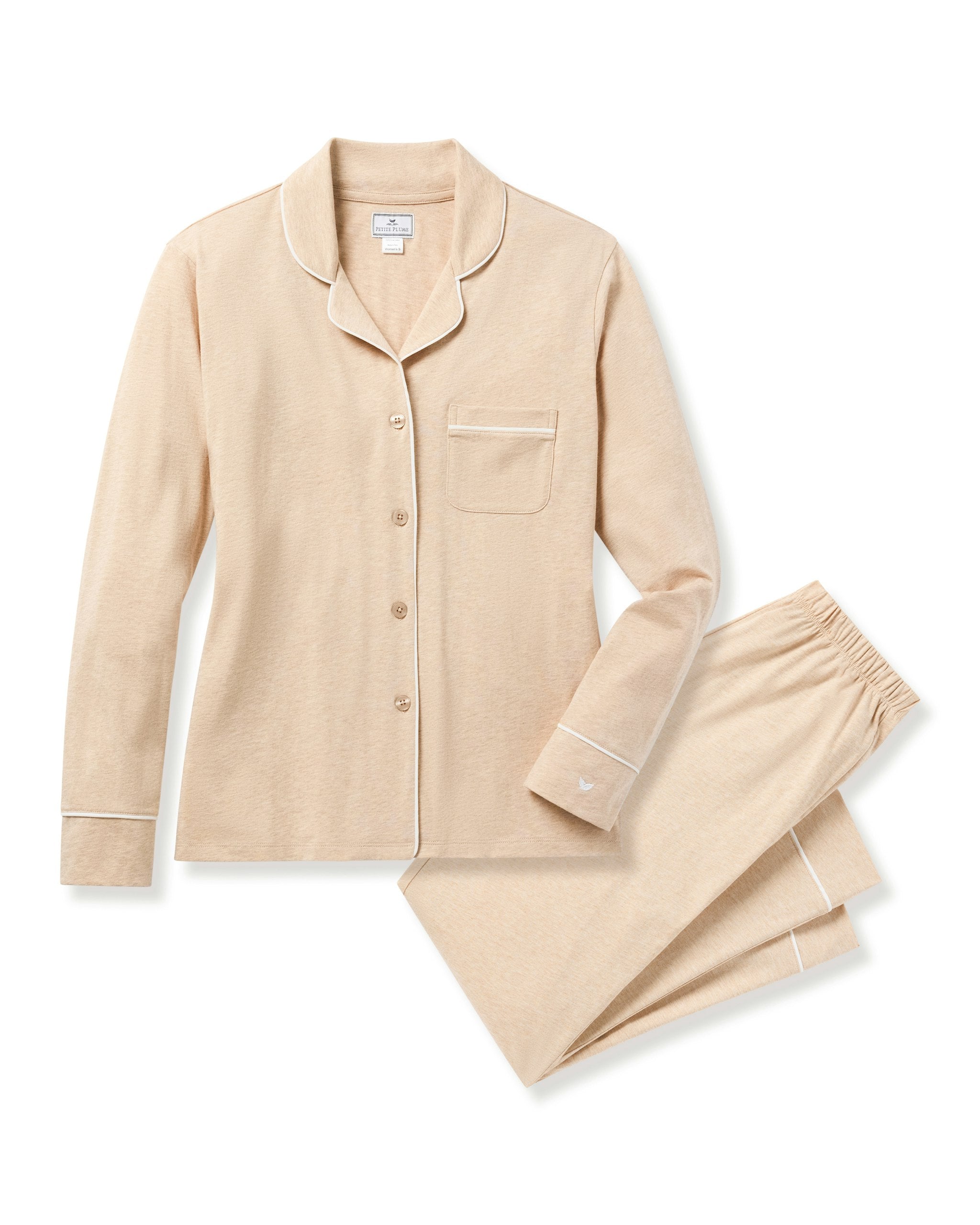 Women's Pima Pajama Set in Navy in Camel#Color_Camel