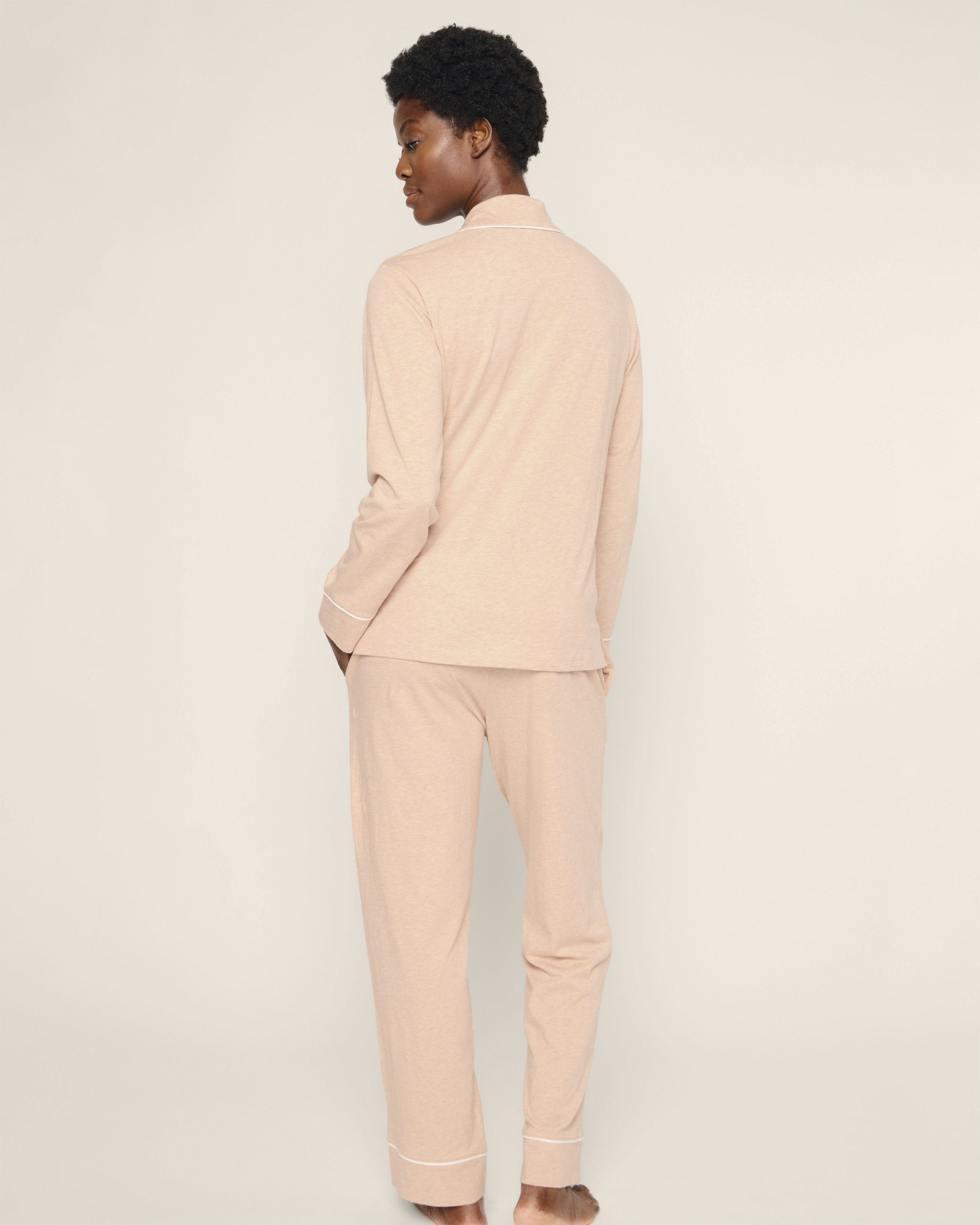 Women's Pima Pajama Set in Navy in Camel#Color_Camel