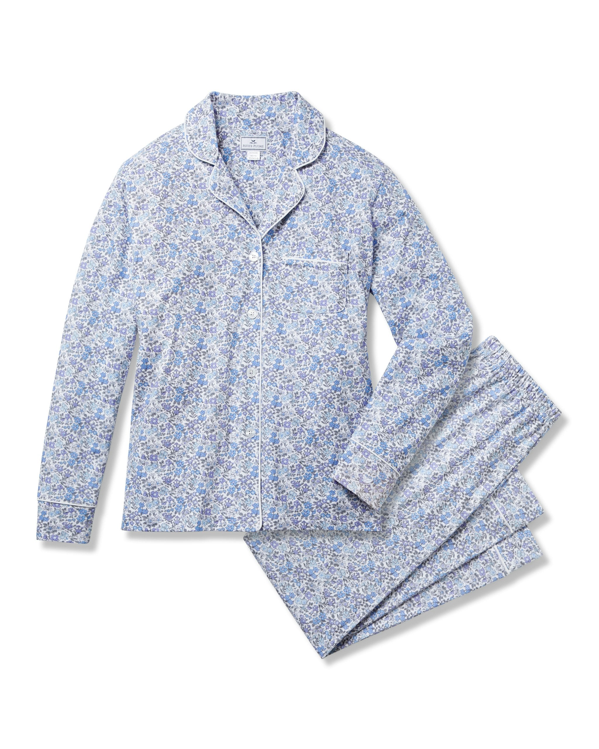 Women's Pima Pajama Set in Fleurs de Rose in Fleur D'Azur#Color_Fleur D'Azur