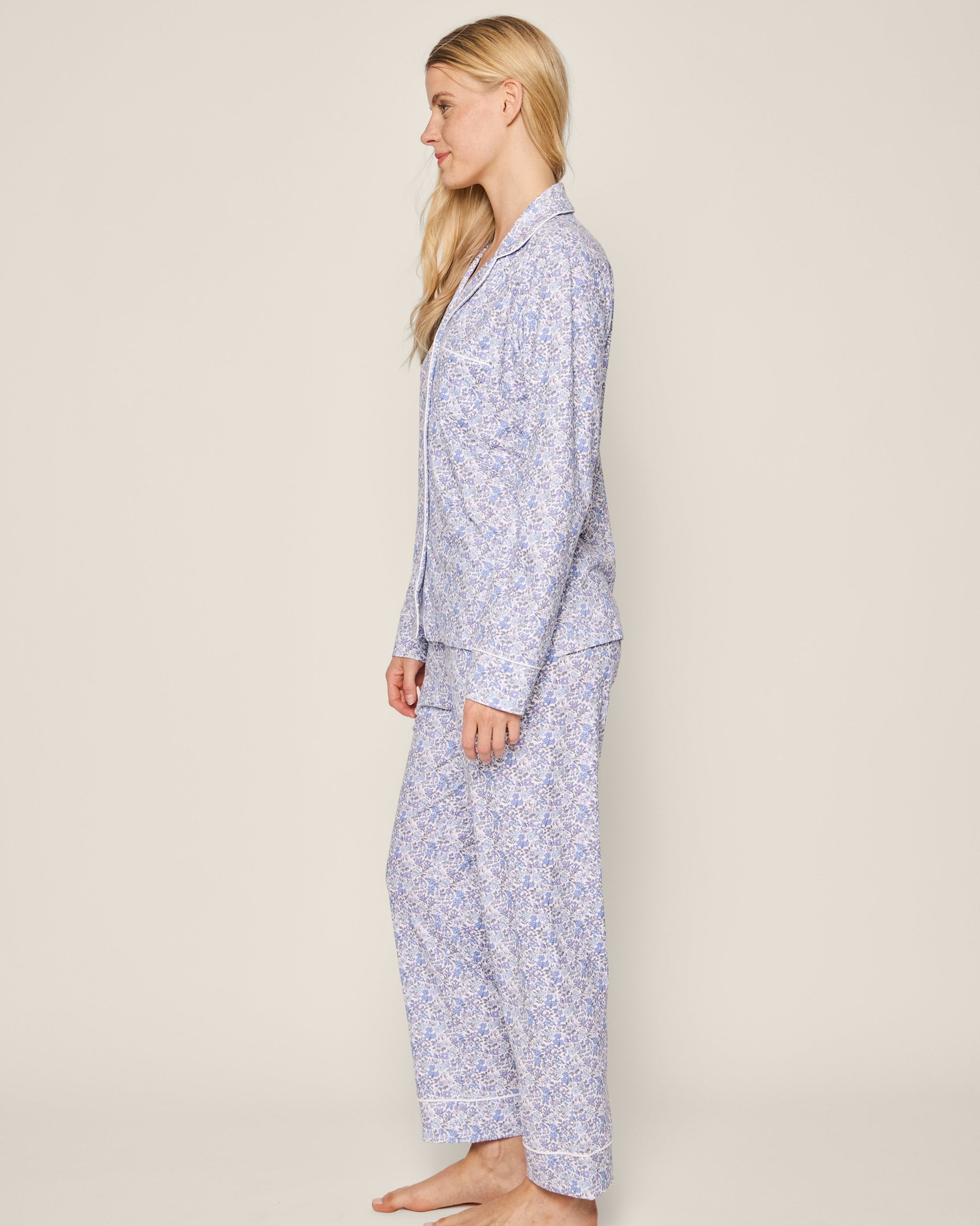 Women's Pima Pajama Set in Fleurs de Rose in Fleur D'Azur#Color_Fleur D'Azur