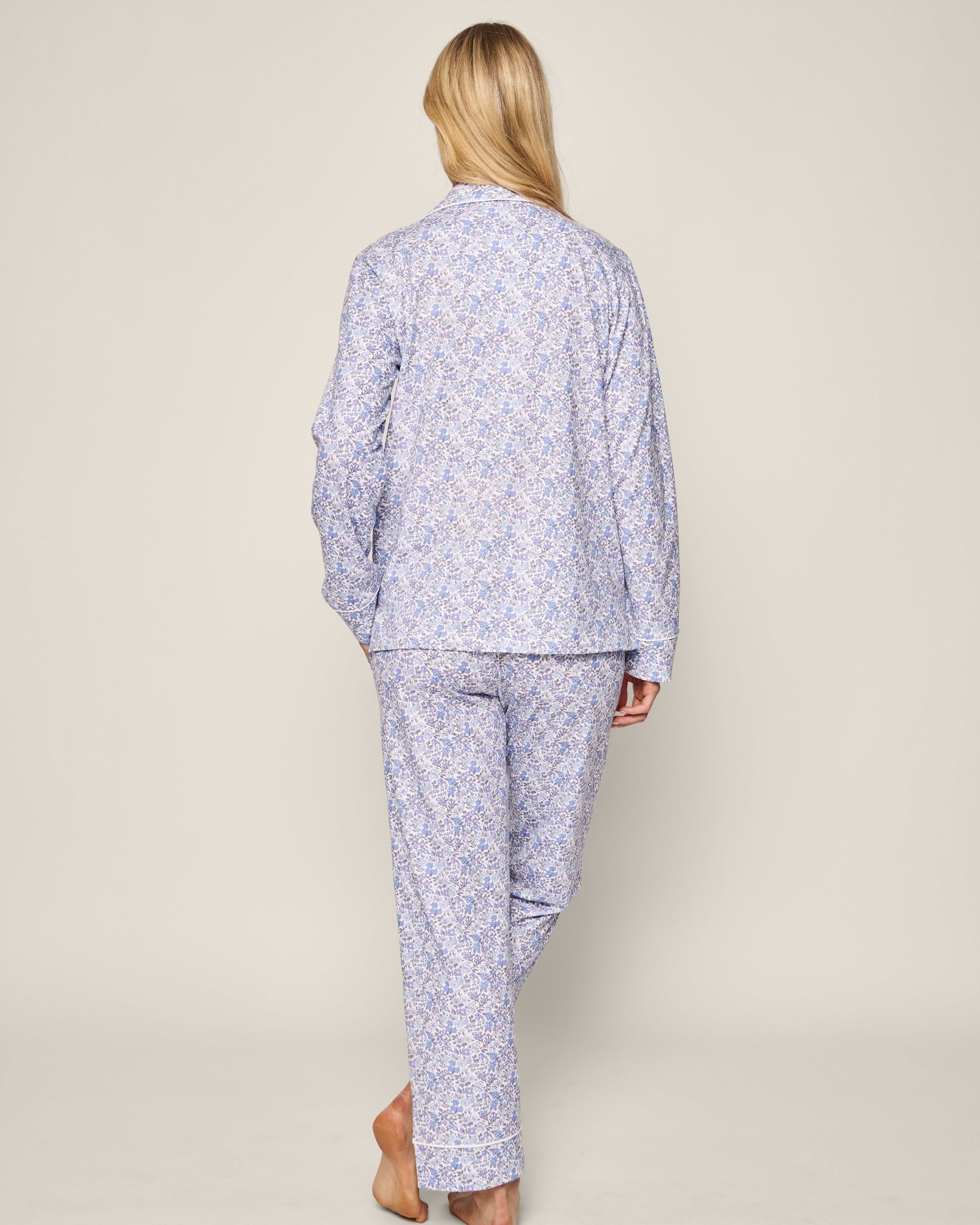 Women's Pima Pajama Set in Fleurs de Rose in Fleur D'Azur#Color_Fleur D'Azur