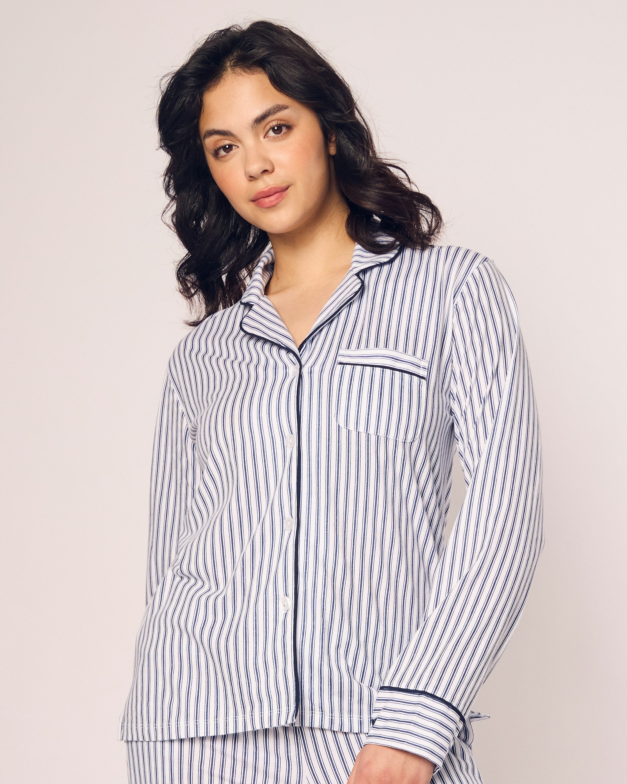 Women's Pima Pajama Set in Navy French Ticking in Navy French Ticking#Color_Navy French Ticking