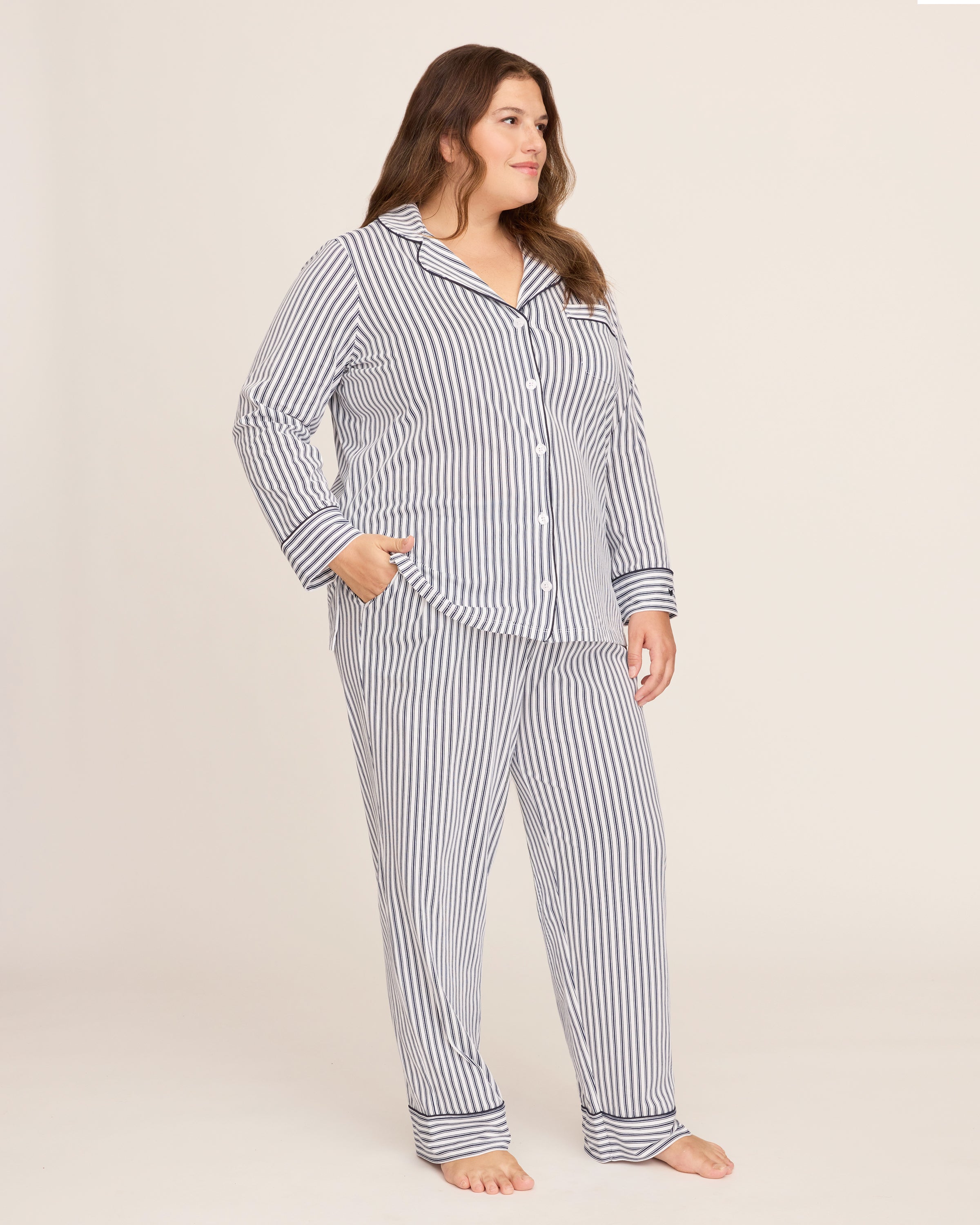 Women's Pima Pajama Set in Navy French Ticking