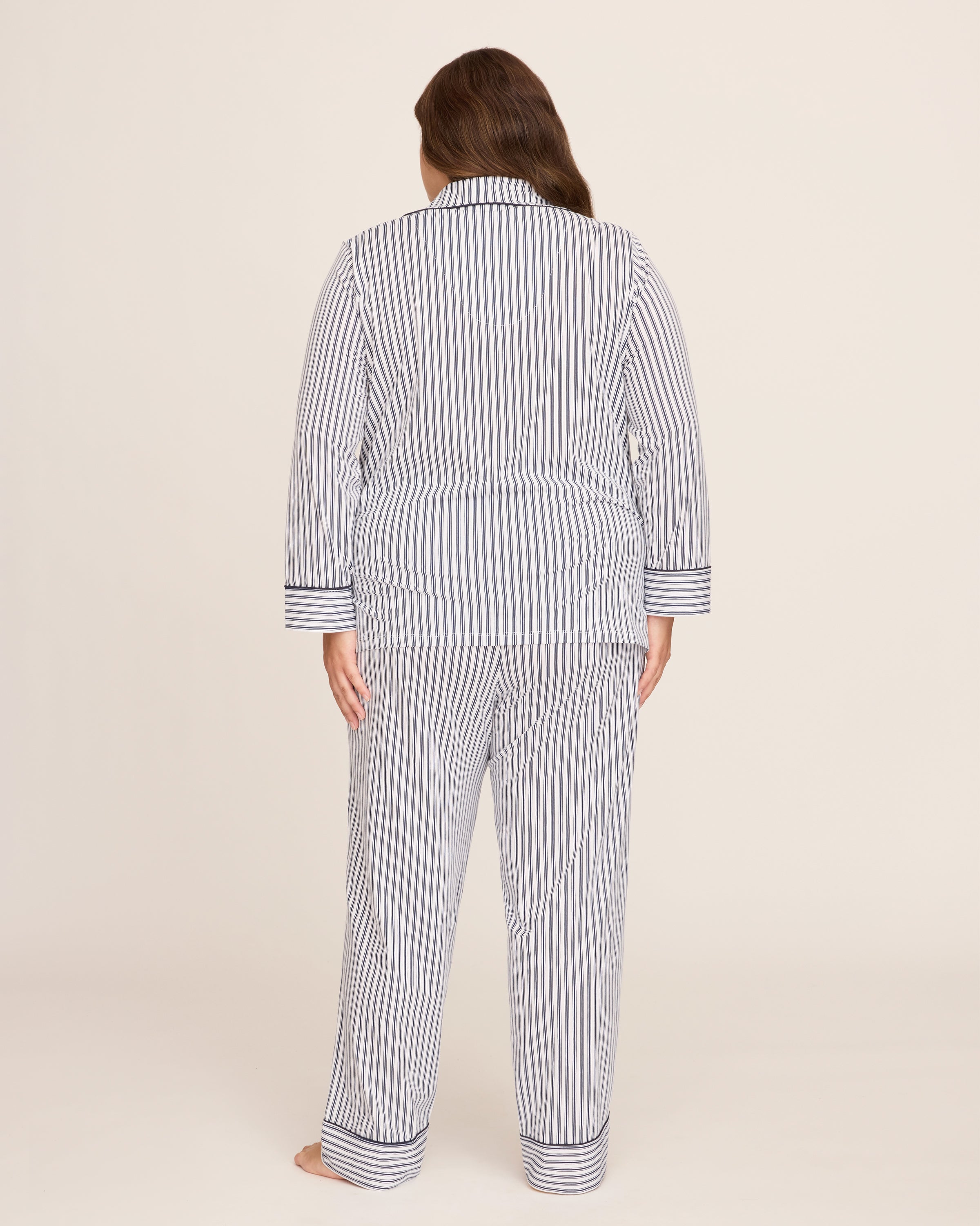 Women's Pima Pajama Set in Navy French Ticking