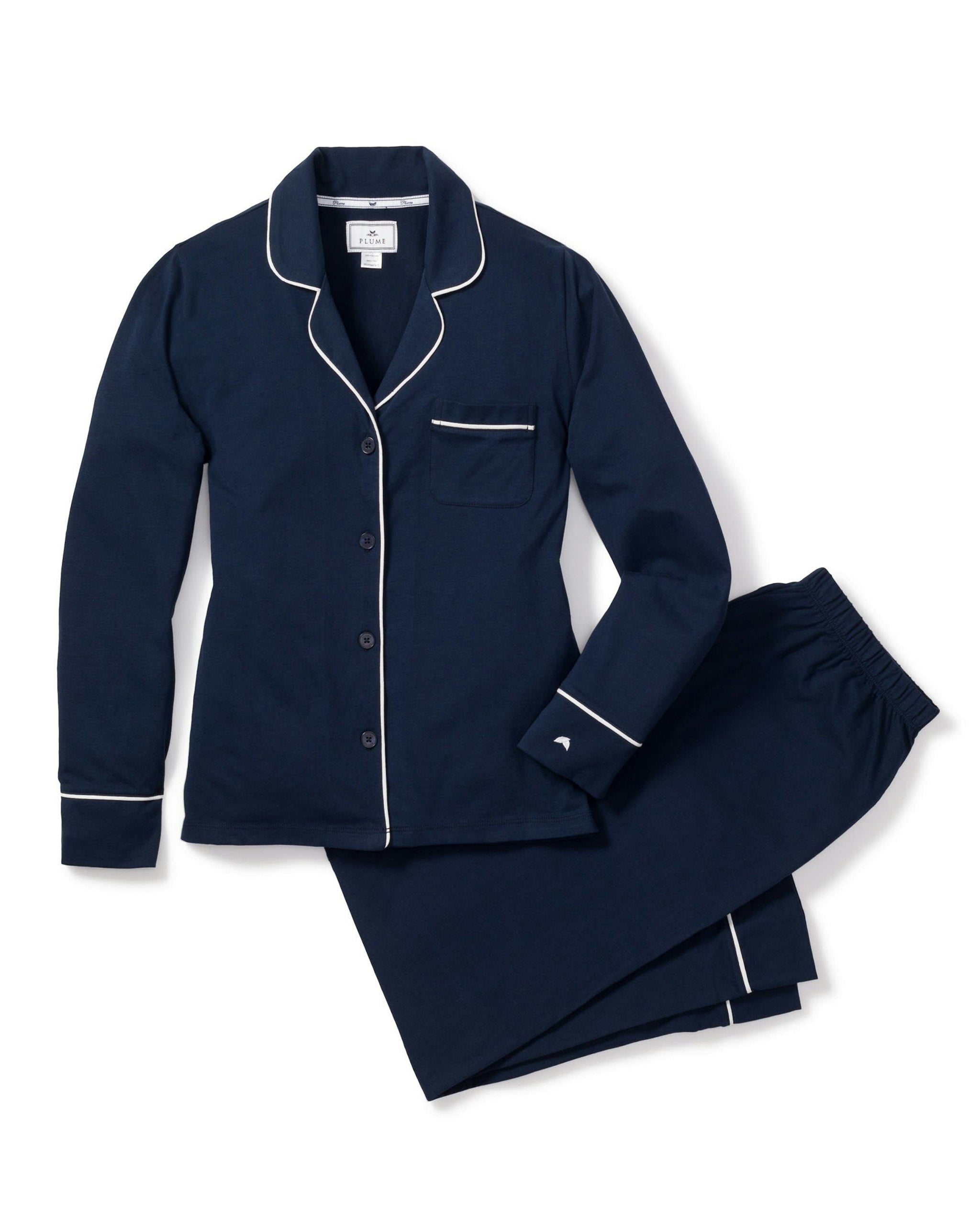 Women's Pima Pajama Set in Navy in Navy#Color_Navy