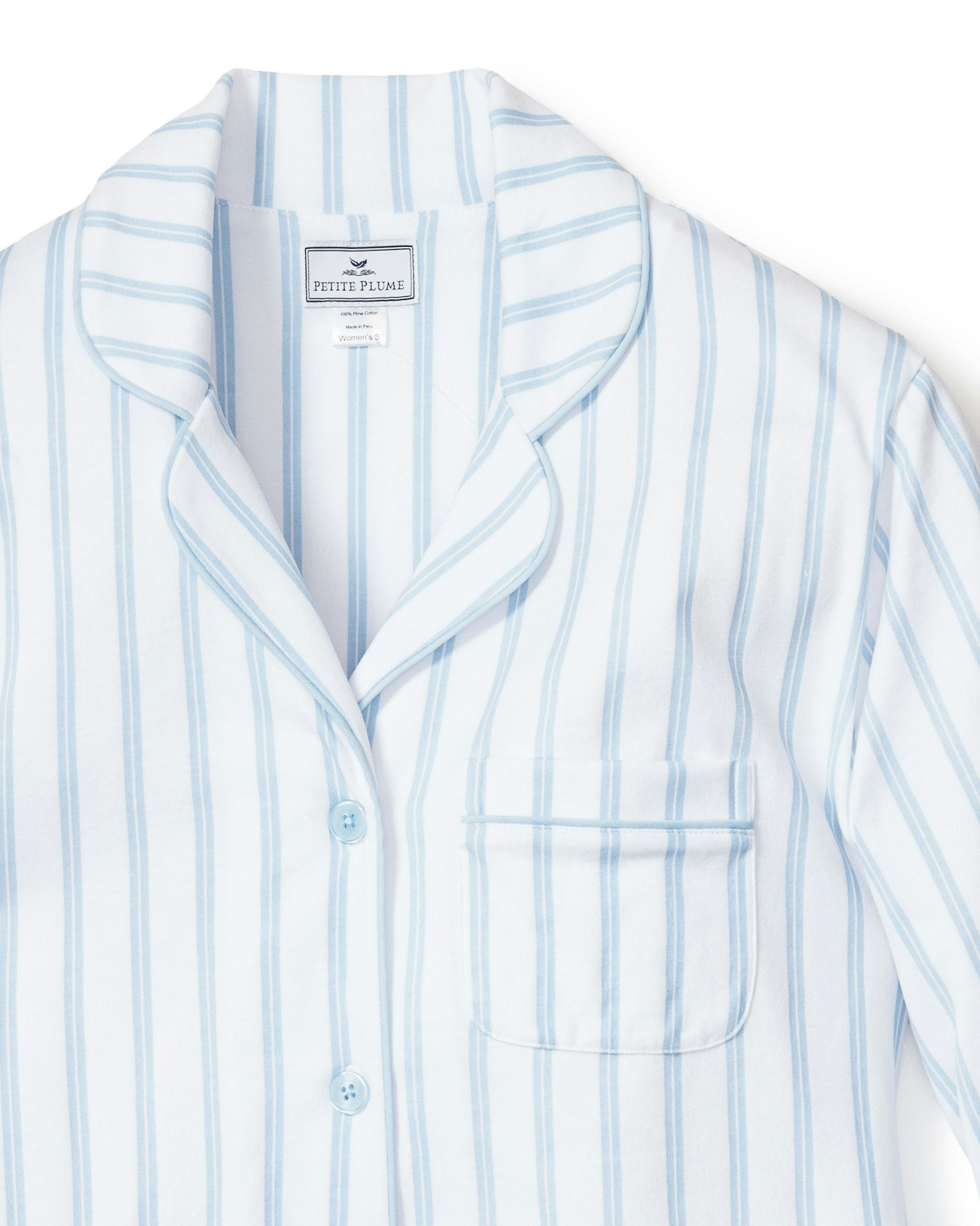 Women's Pima Pajama Set in Pink Stripe in Periwinkle and White Stripe#Color_Periwinkle and White Stripe