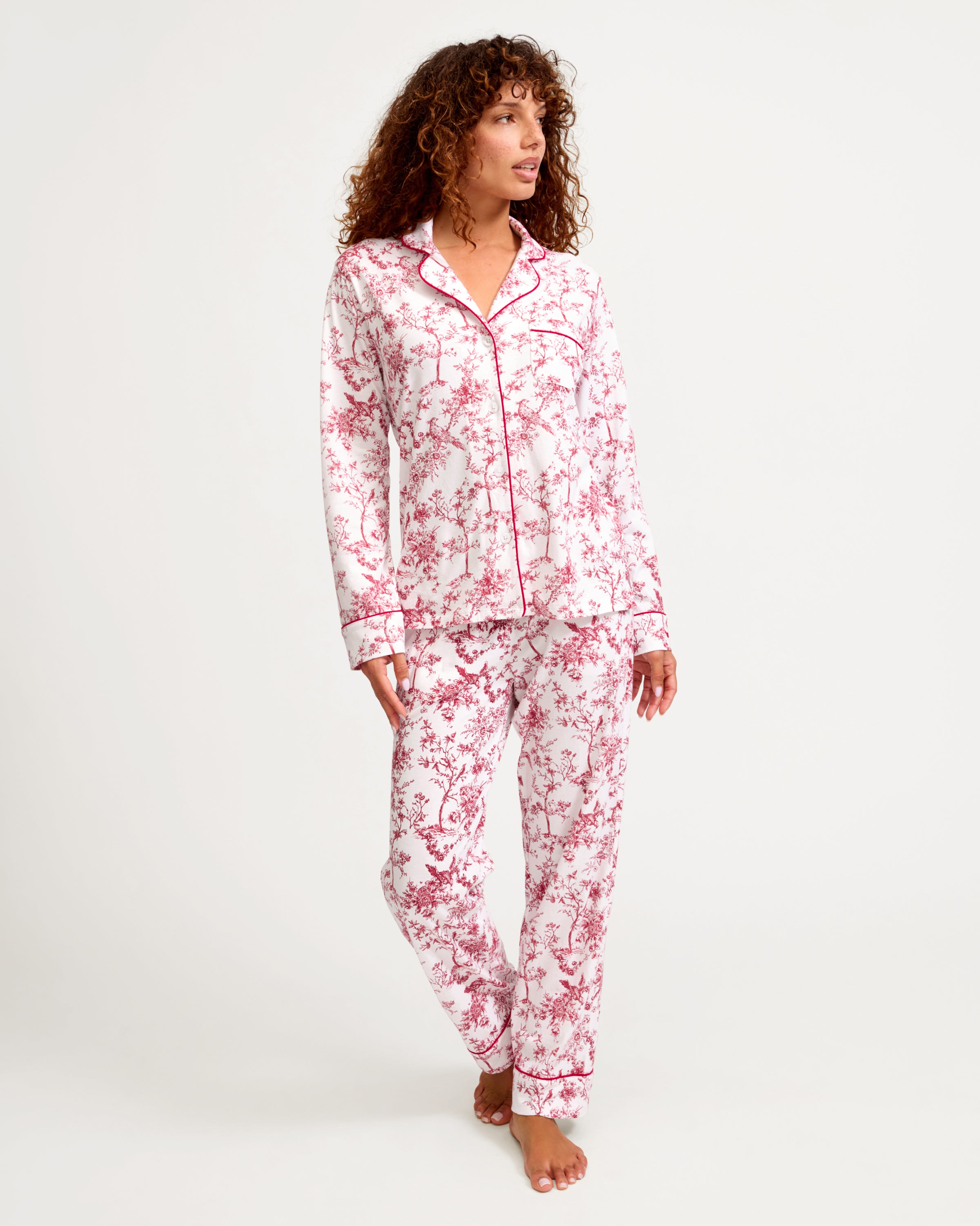 Women's Pima Pajama Set in Red Timeless Toile