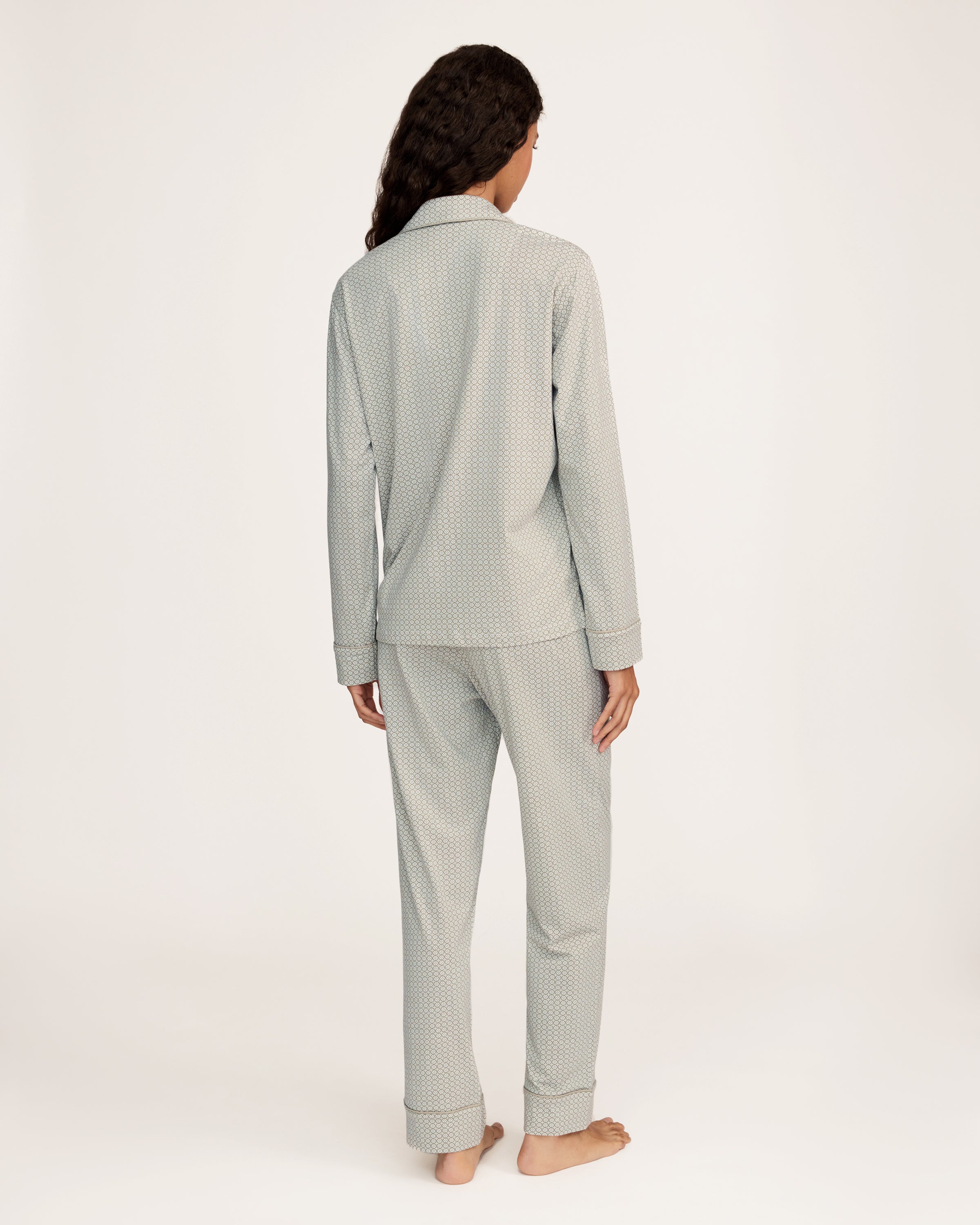Women's Lightweight Pima Pajama Set in Sage Geo