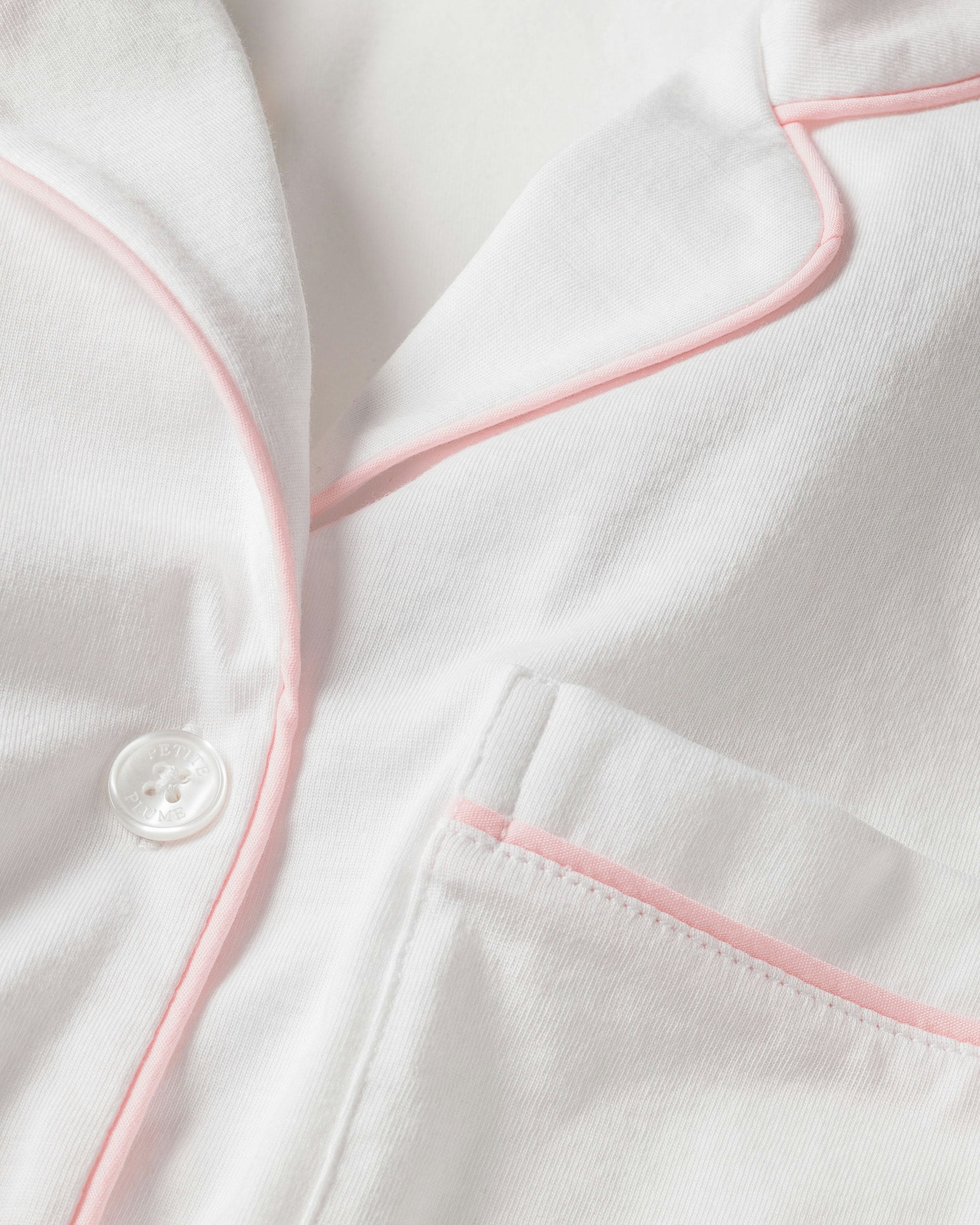 Women's Pima Pajama Set in Navy in White with Pink Piping#Color_White with Pink Piping