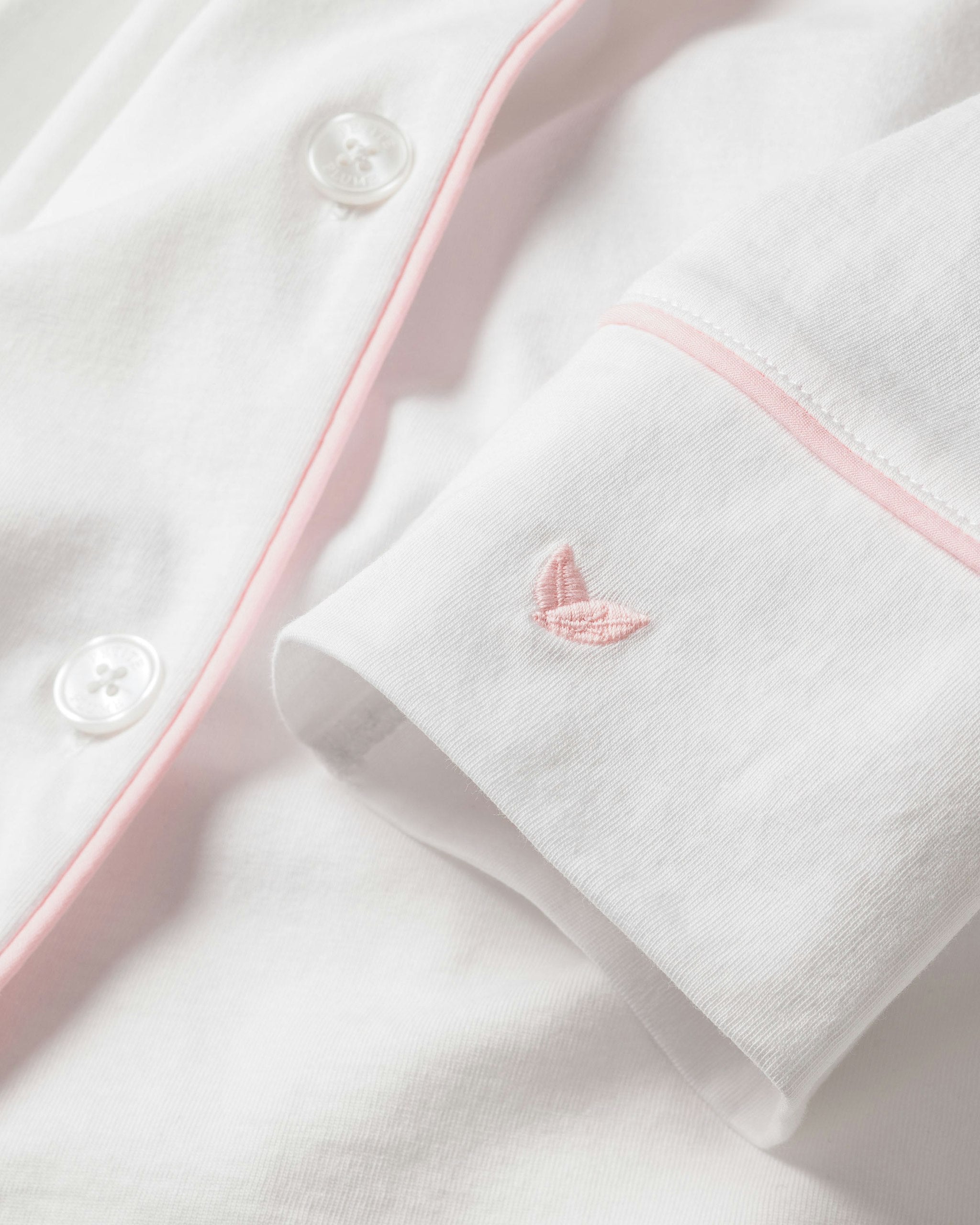Women's Pima Pajama Set in Navy in White with Pink Piping#Color_White with Pink Piping