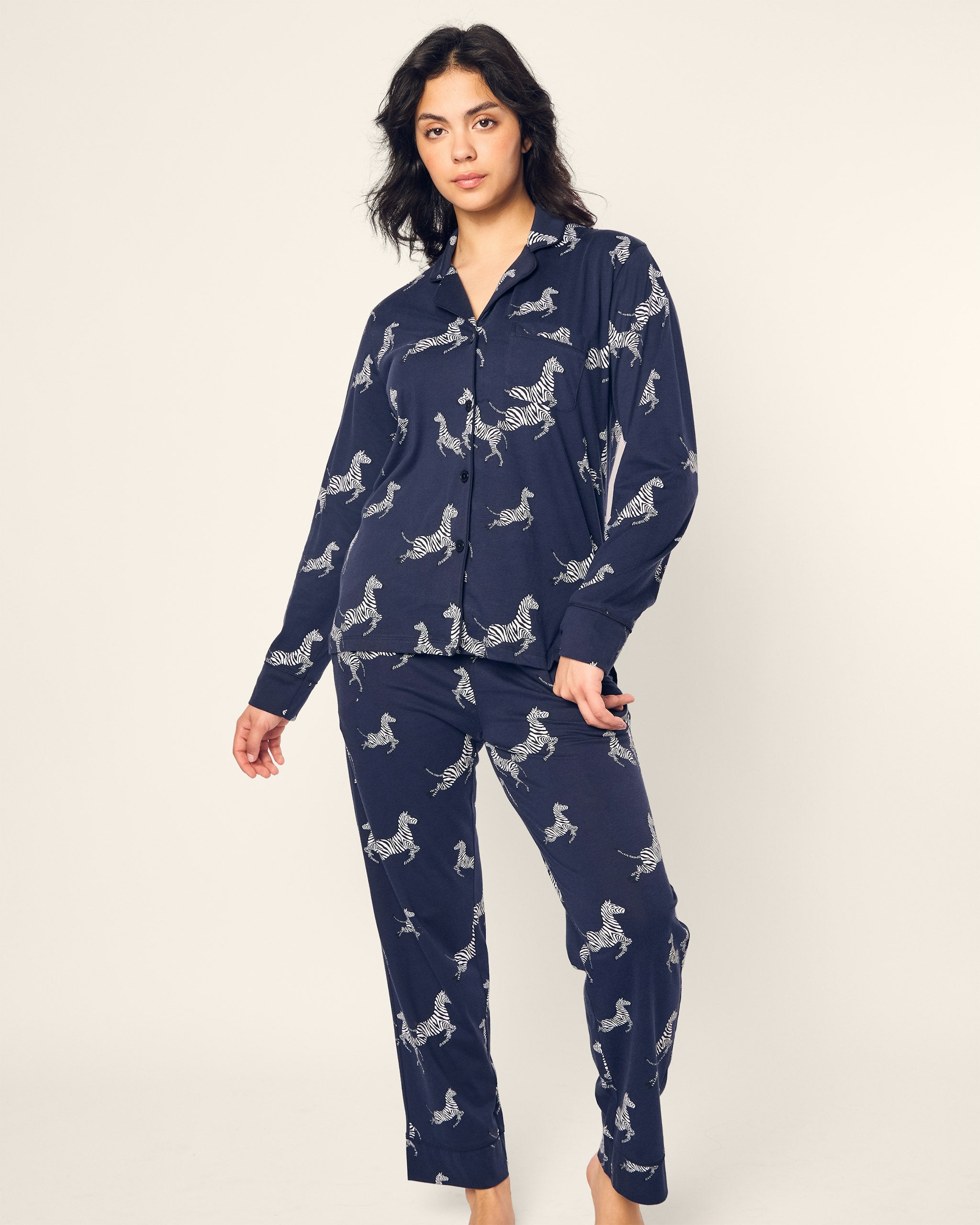 Women's Pima Pajama Set in Panthère de Paris in Zèbre de Nuit#Color_Zèbre de Nuit