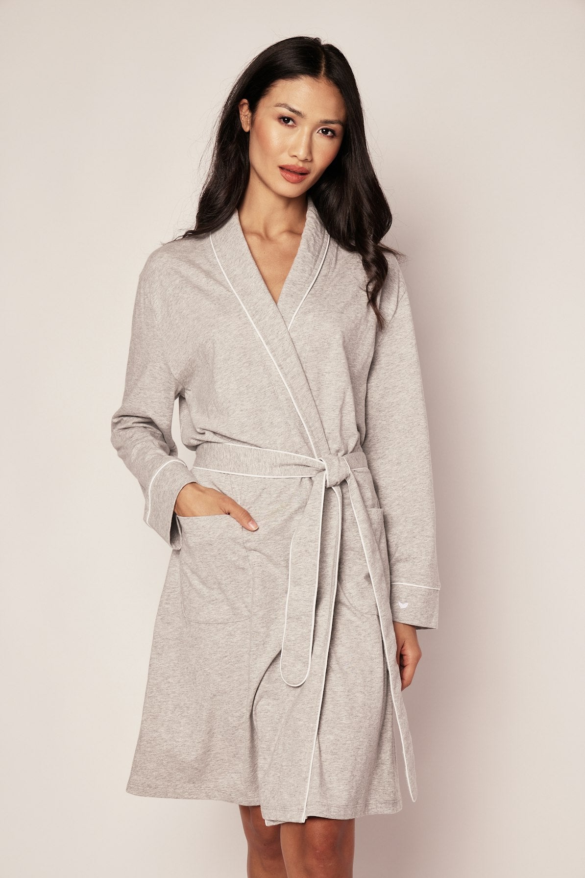 Women's Pima Robe in Periwinkle in Light Heather Grey#Color_Light Heather Grey