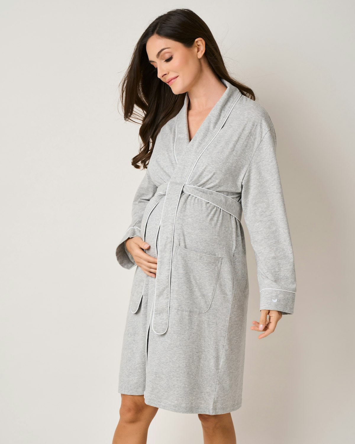 Women's Pima Robe in Periwinkle in Light Heather Grey#Color_Light Heather Grey