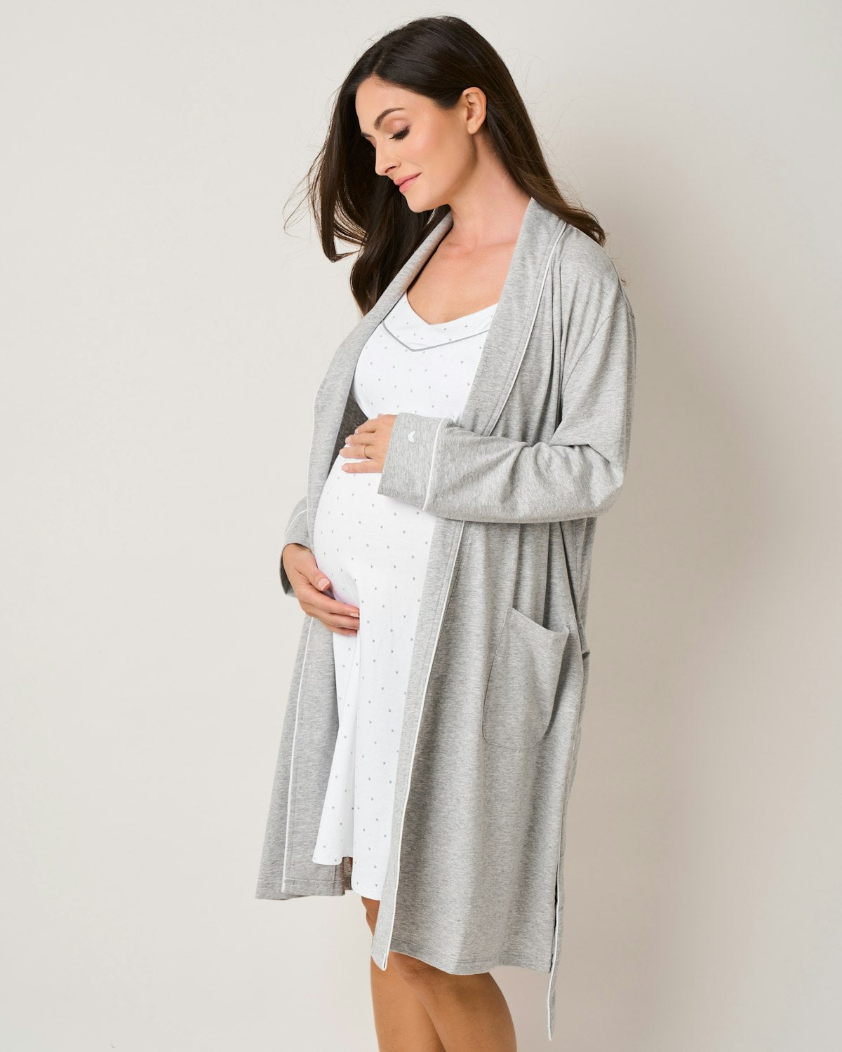 Women's Pima Robe in Periwinkle in Light Heather Grey#Color_Light Heather Grey