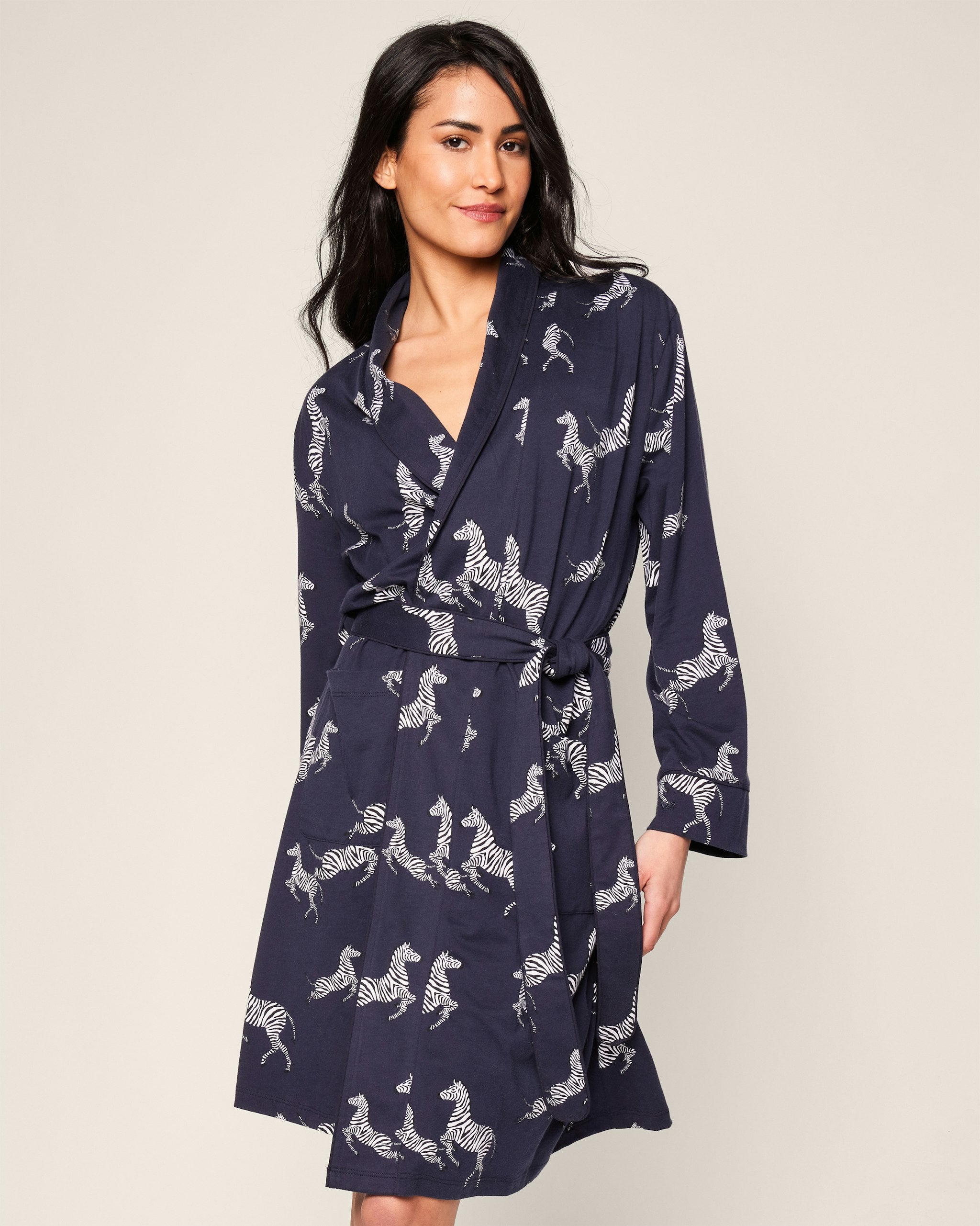 Women's Pima Robe in Zèbre de Nuit in Zèbre de Nuit#Color_Zèbre de Nuit