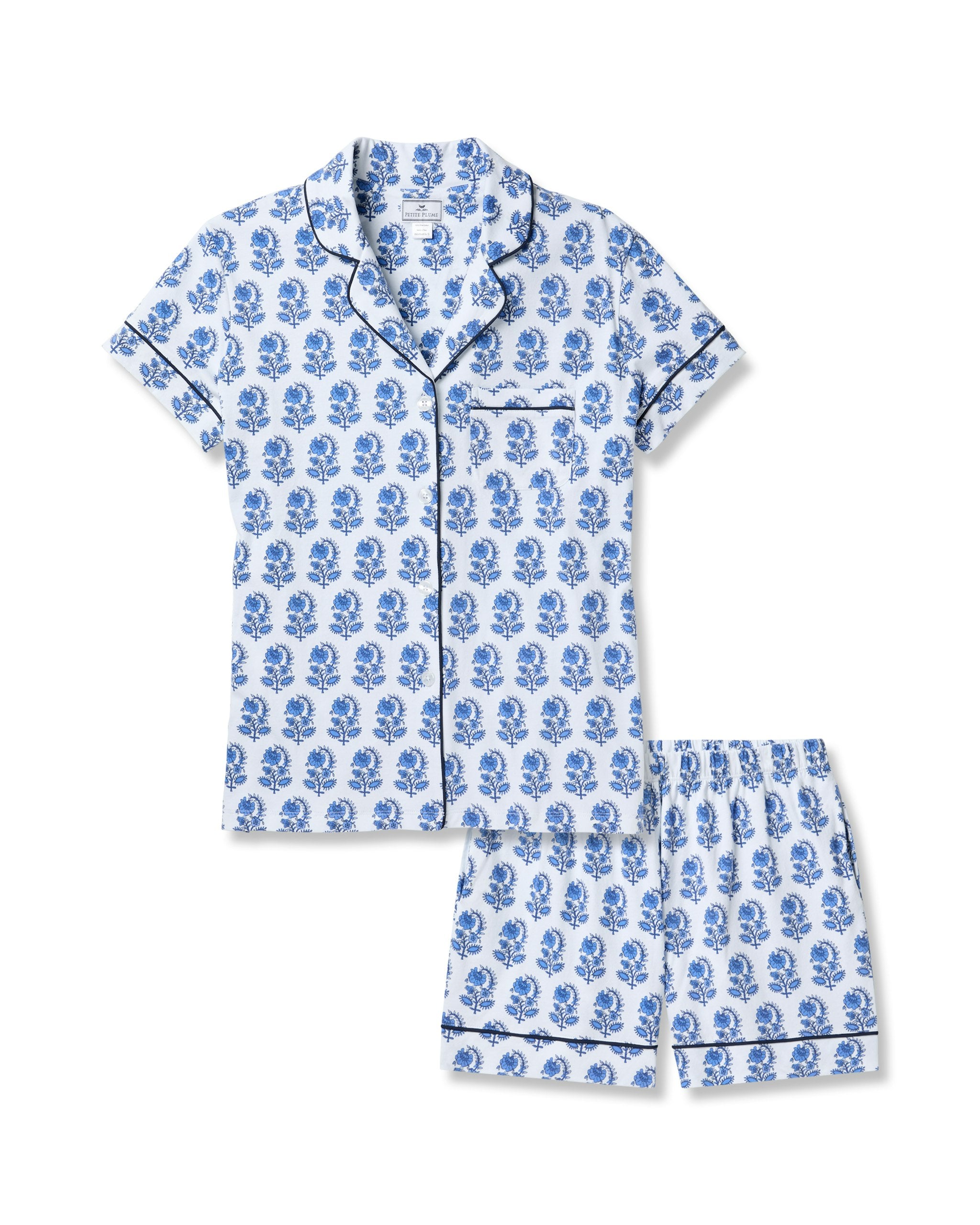 Women's Pima Short Sleeve Short Set in Cherry Orchard in Bristol Bay#Color_Bristol Bay