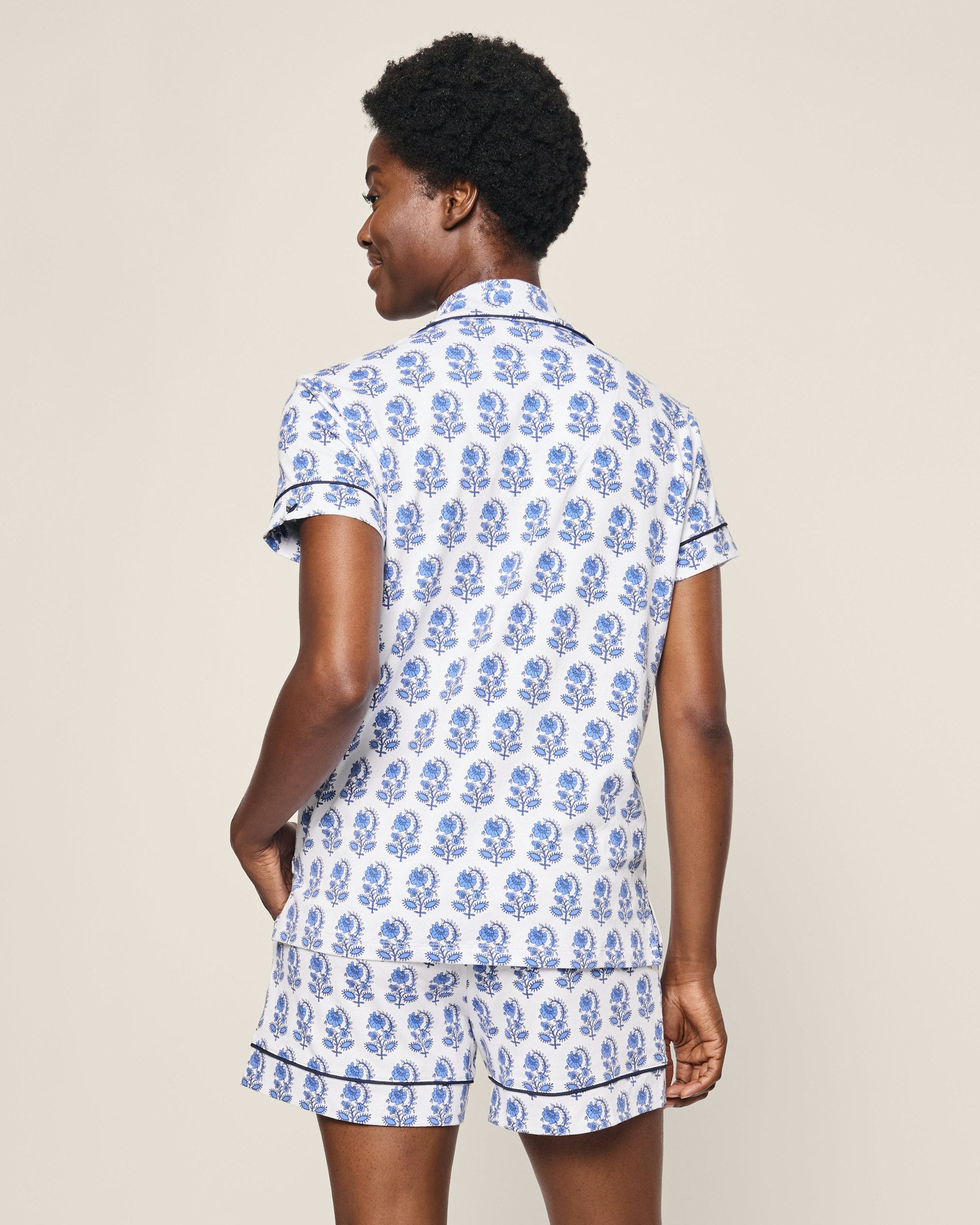 Women's Pima Short Sleeve Short Set in Cherry Orchard in Bristol Bay#Color_Bristol Bay