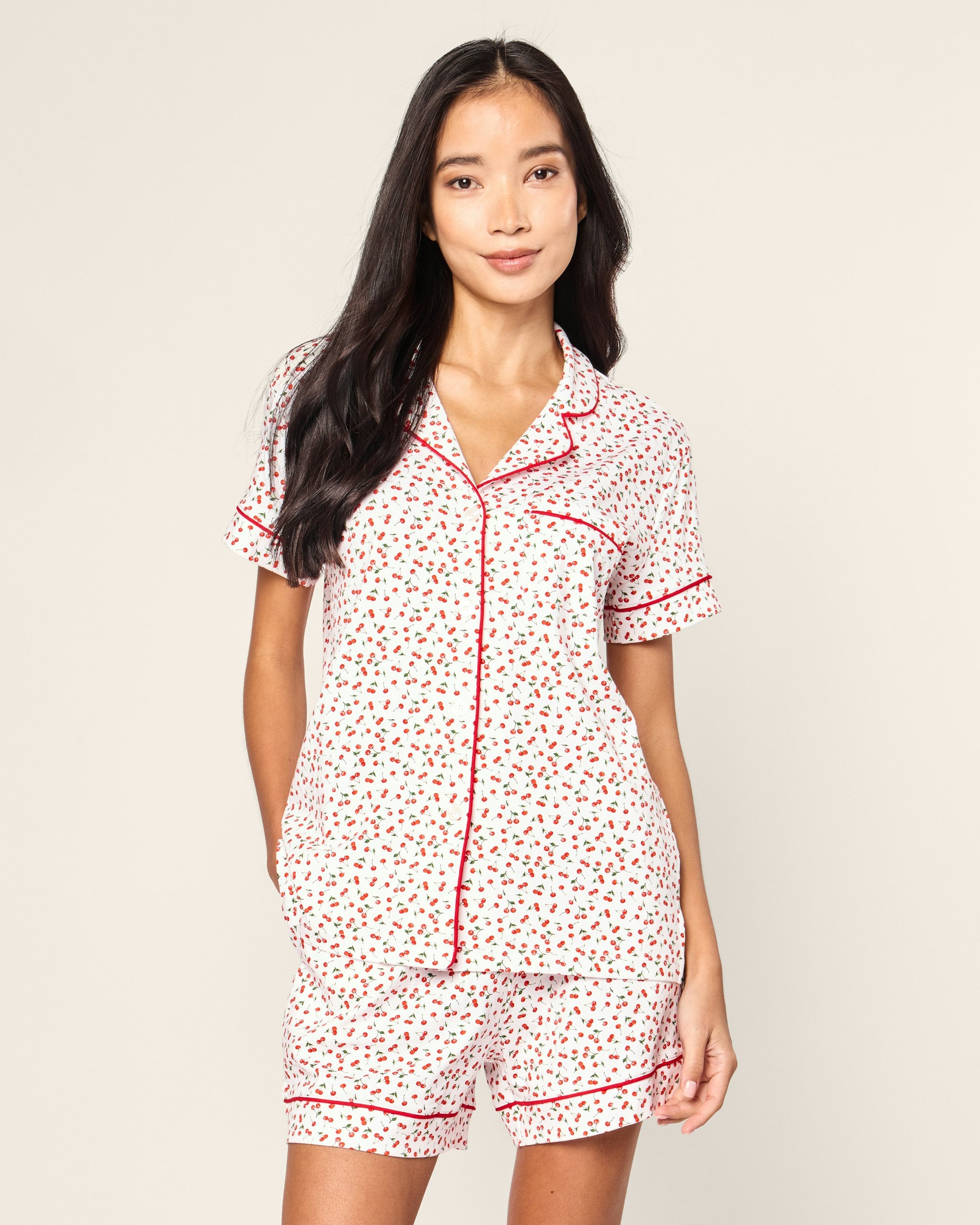 Women's Pima Short Sleeve Short Set in Cherry Orchard in Cherry Orchard#Color_Cherry Orchard