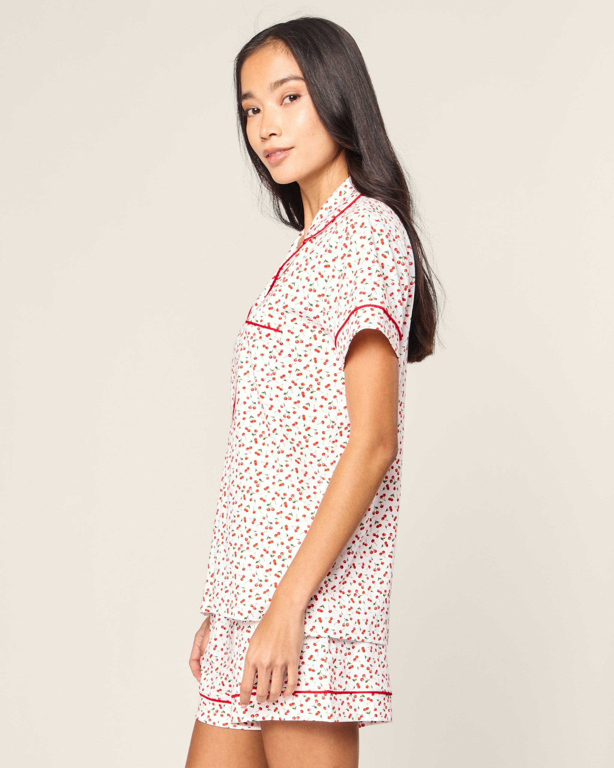 Women's Pima Short Sleeve Short Set in Cherry Orchard in Cherry Orchard#Color_Cherry Orchard