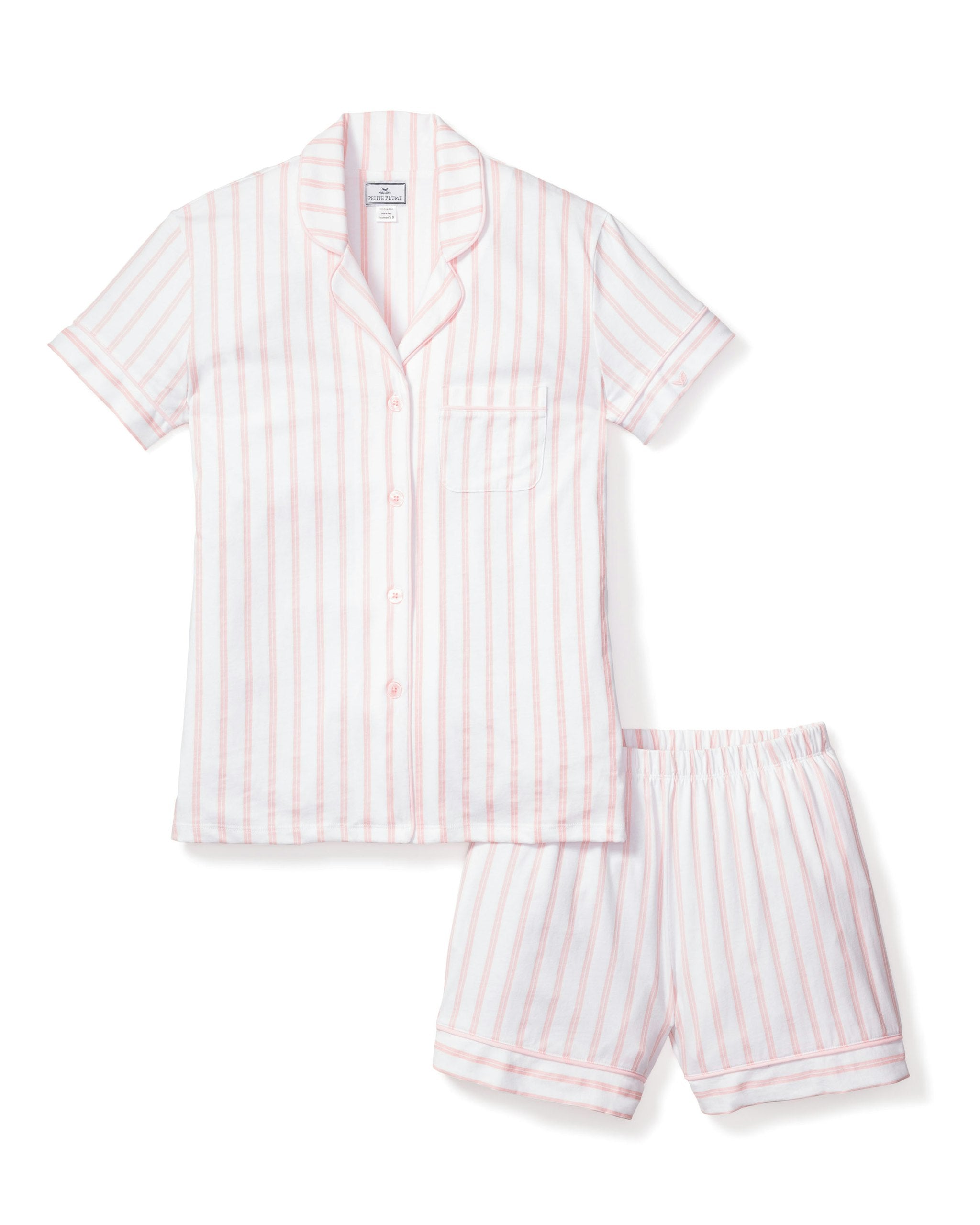 Women's Pima Short Set in Pink Stripe in Pink Stripe#Color_Pink Stripe