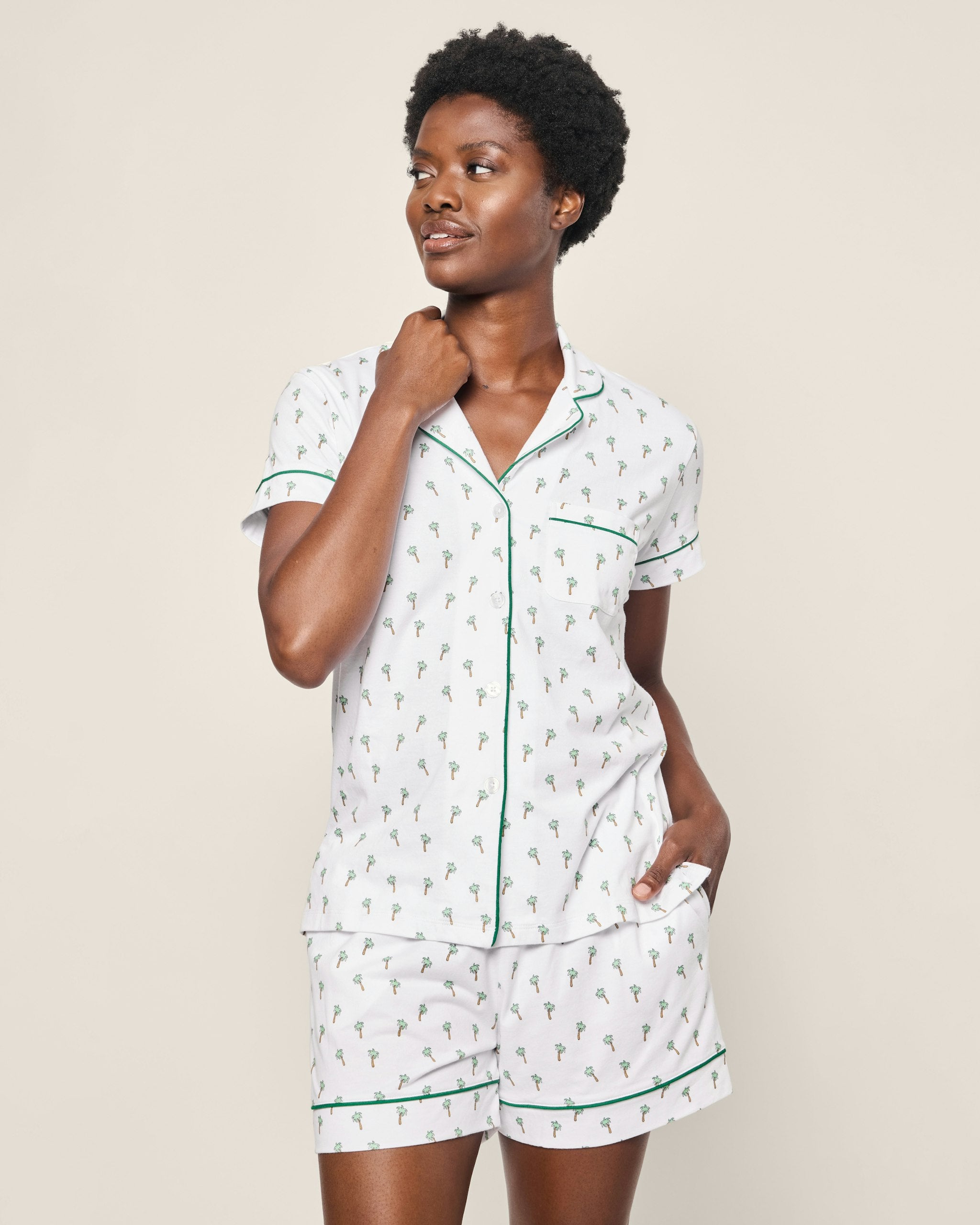 Women's Pima Short Sleeve Short Set in Cherry Orchard in Palmier#Color_Palmier