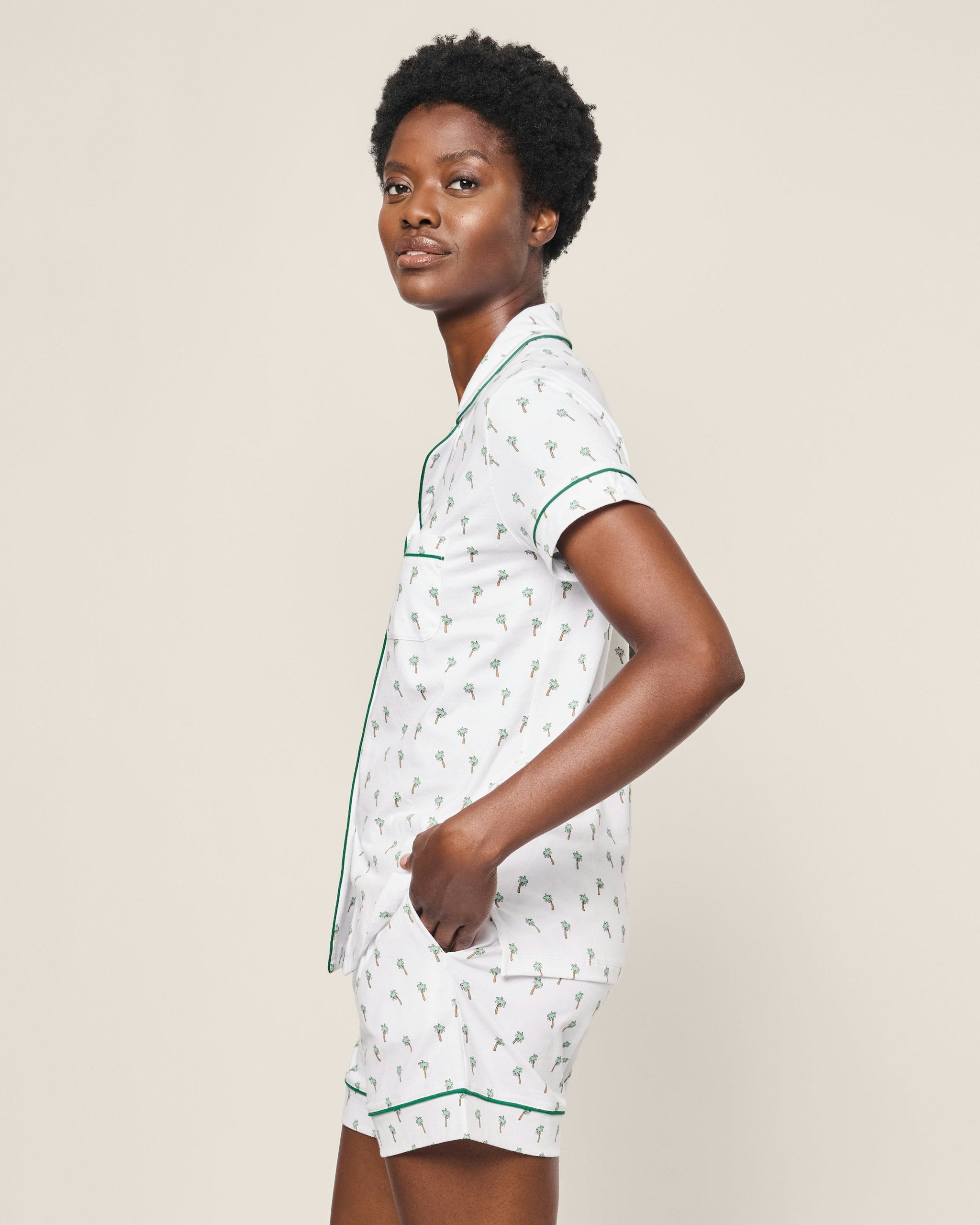 Women's Pima Short Sleeve Short Set in Cherry Orchard in Palmier#Color_Palmier