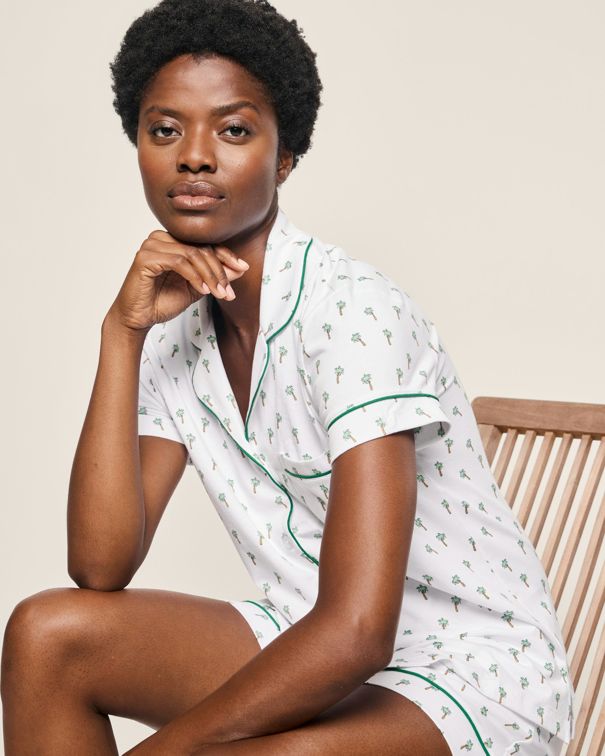 Women's Pima Short Sleeve Short Set in Cherry Orchard in Palmier#Color_Palmier