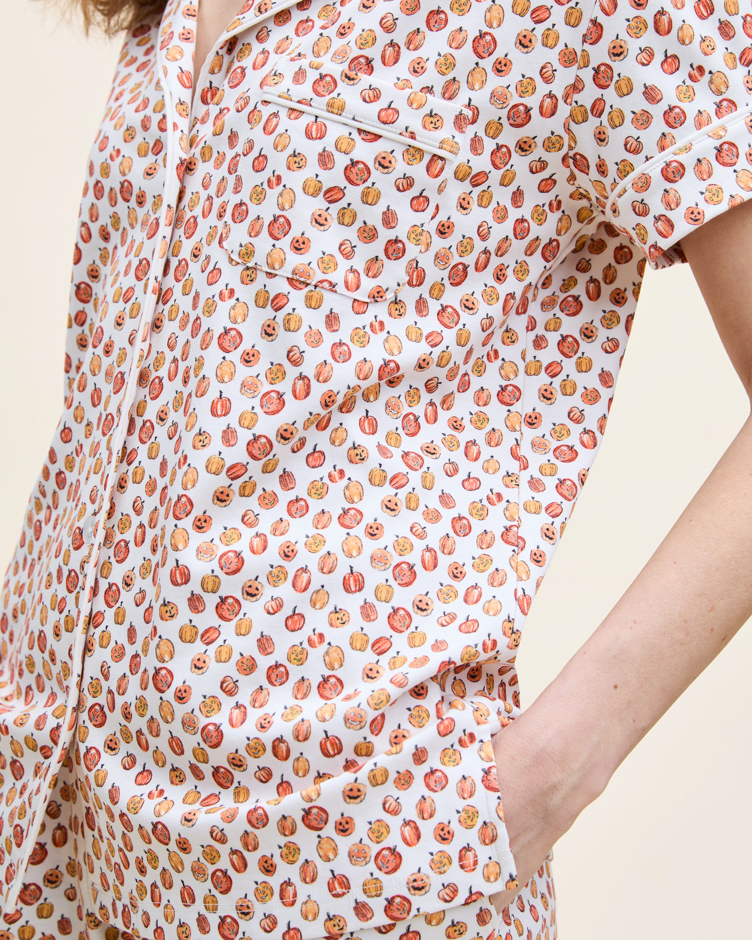 Women's Pima Short Sleeve Short Set in Pumpkin Patch