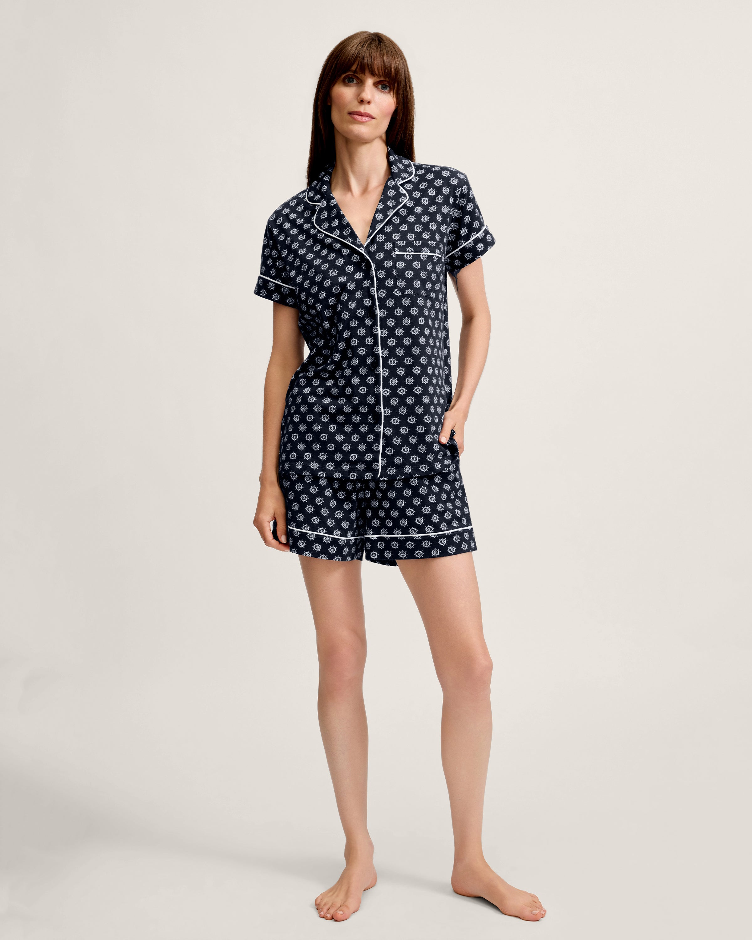 Women's Lightweight Pima Short Sleeve Short Set in Captain's Compass
