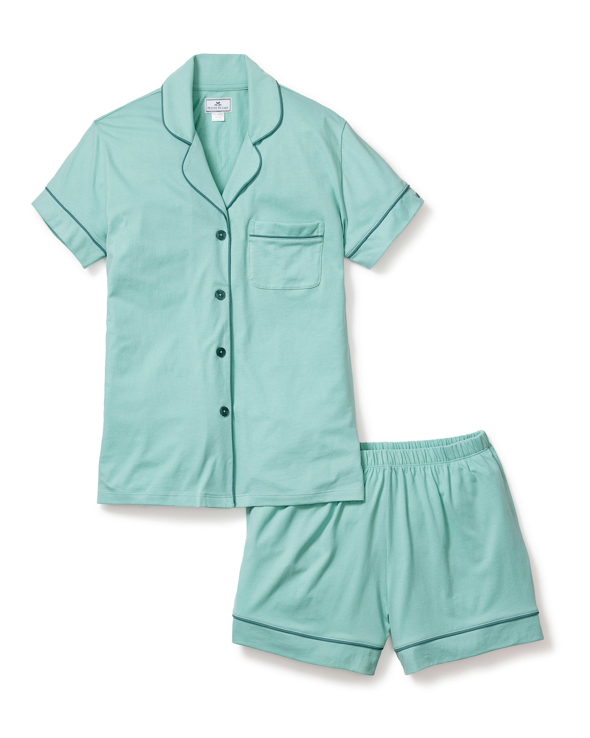 Women's Pima Short Sleeve Short Set in Peach Fuzz in Seaglass#Color_Seaglass