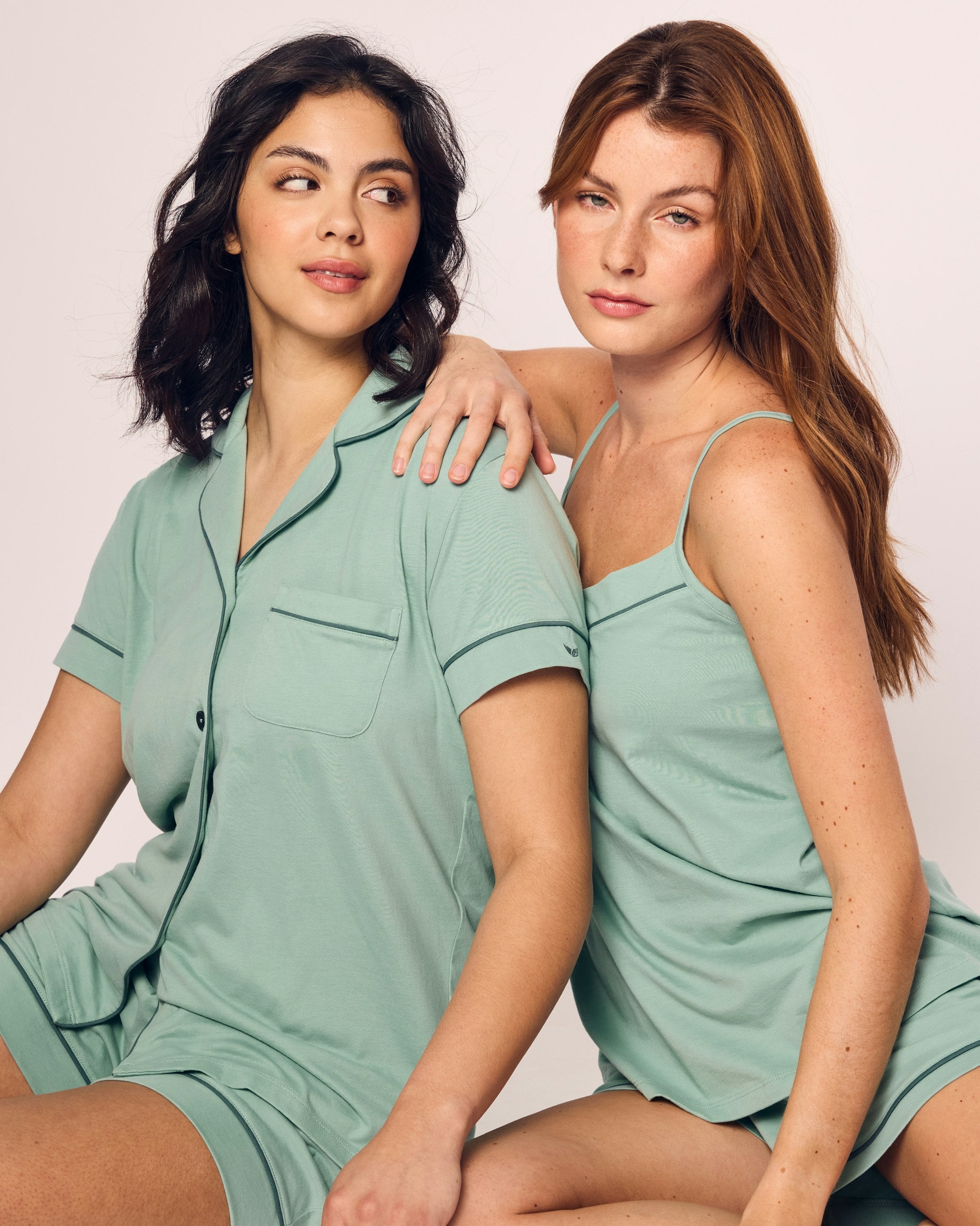 Women's Pima Short Sleeve Short Set in Peach Fuzz in Seaglass#Color_Seaglass