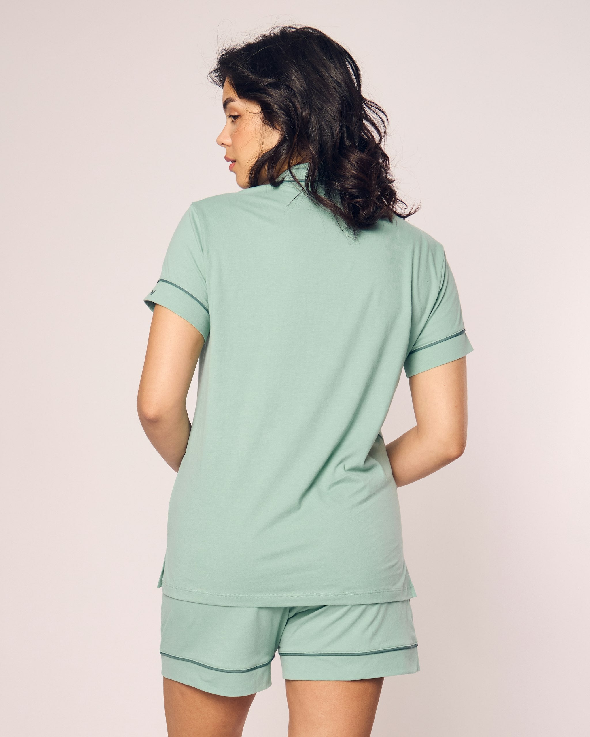Women's Pima Short Sleeve Short Set in Peach Fuzz in Seaglass#Color_Seaglass