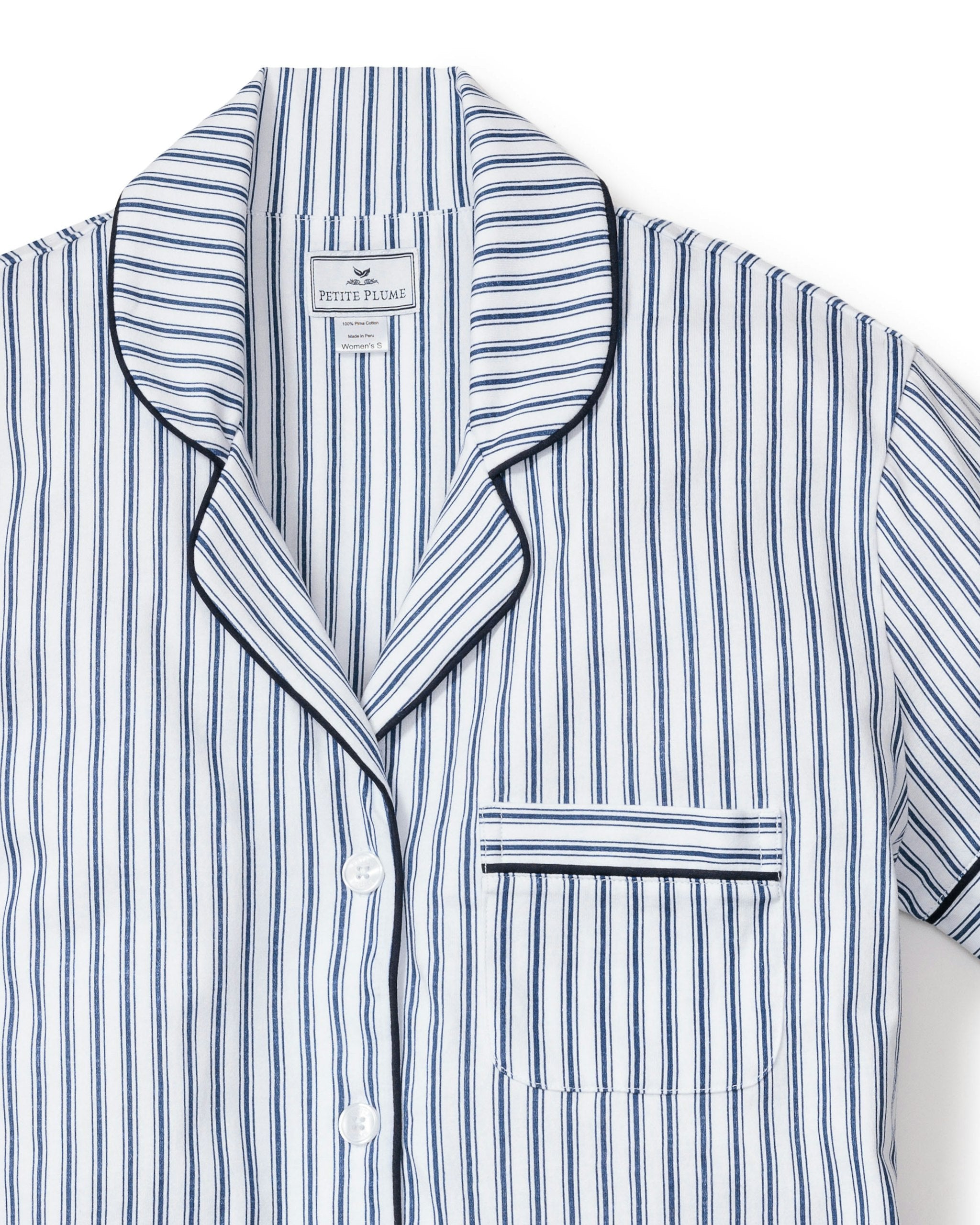 Women's Pima Short Sleeve Short Set in Navy French Ticking in Navy French Ticking#Colorway_Navy French Ticking