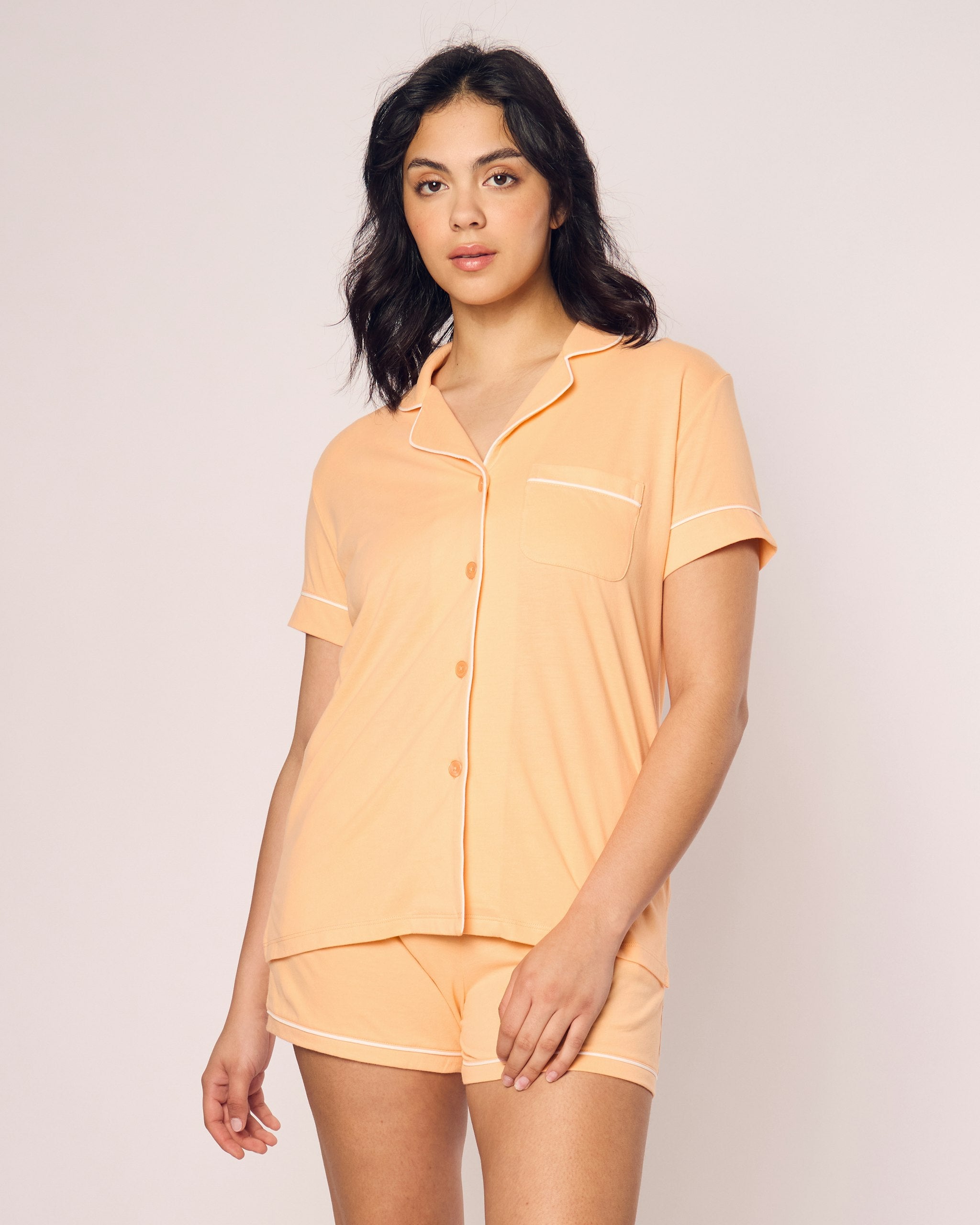 Women's Pima Short Sleeve Short Set in Peach Fuzz in Peach Fuzz#Color_Peach Fuzz