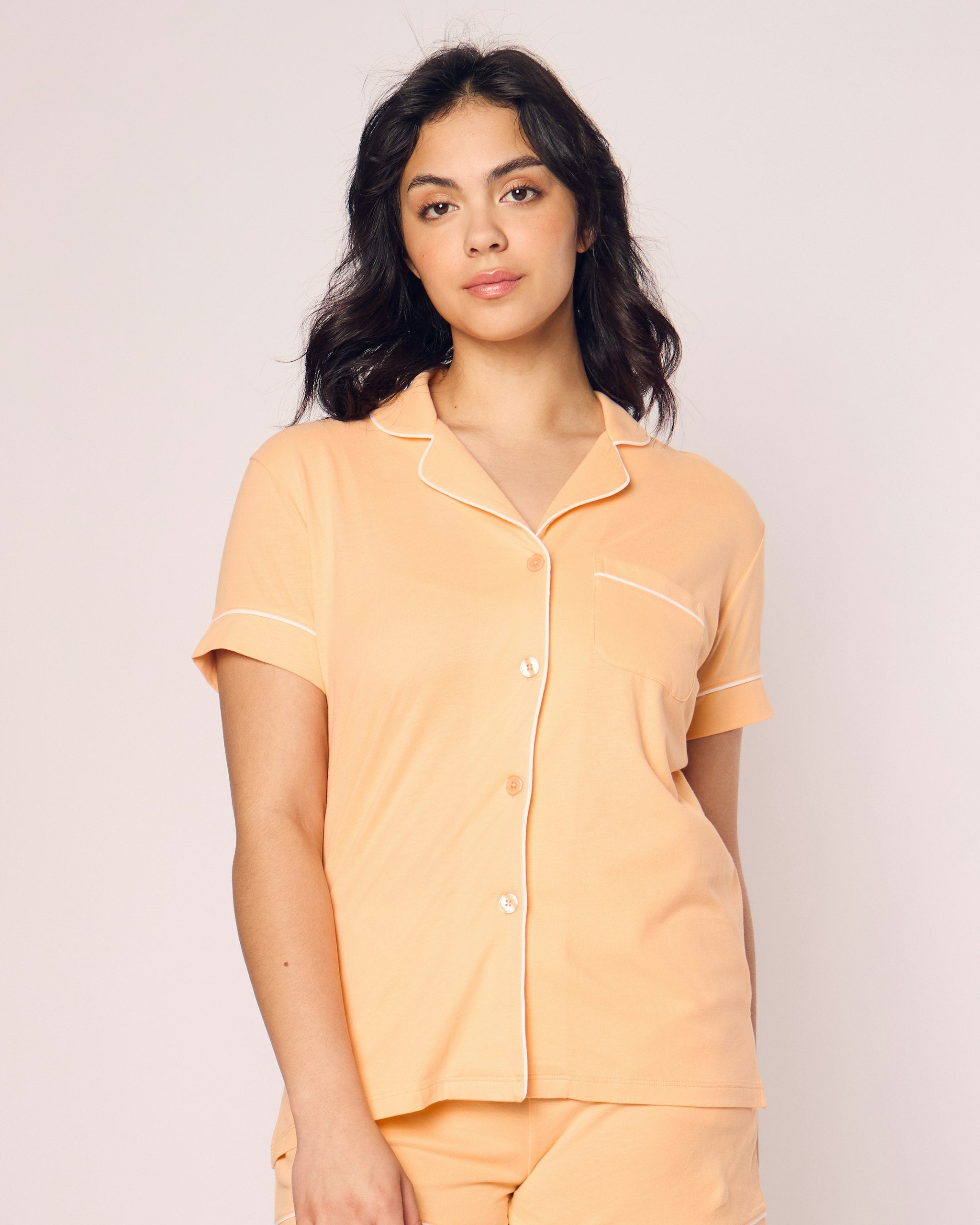Women's Pima Short Sleeve Short Set in Peach Fuzz in Peach Fuzz#Color_Peach Fuzz