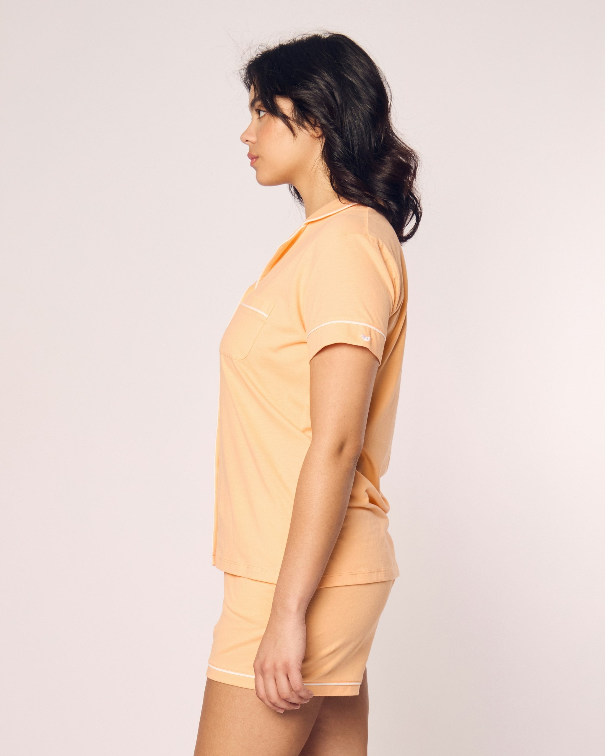 Women's Pima Short Sleeve Short Set in Peach Fuzz in Peach Fuzz#Color_Peach Fuzz
