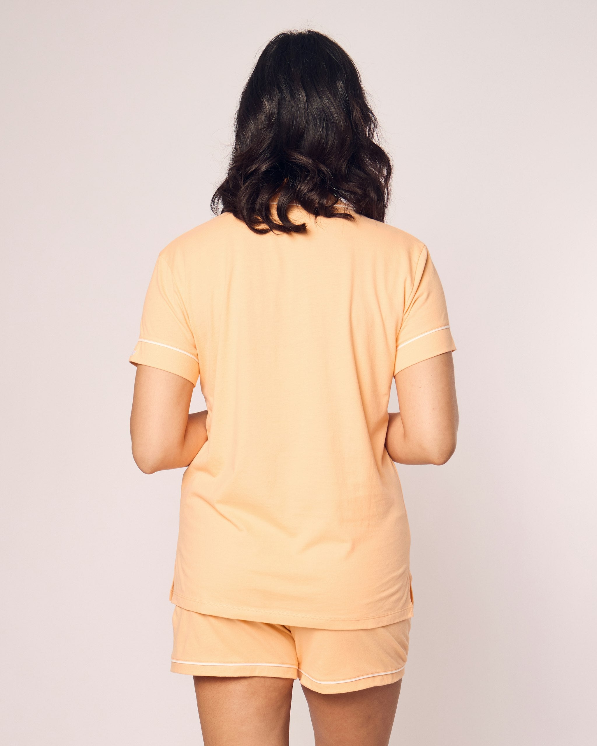 Women's Pima Short Sleeve Short Set in Peach Fuzz in Peach Fuzz#Color_Peach Fuzz