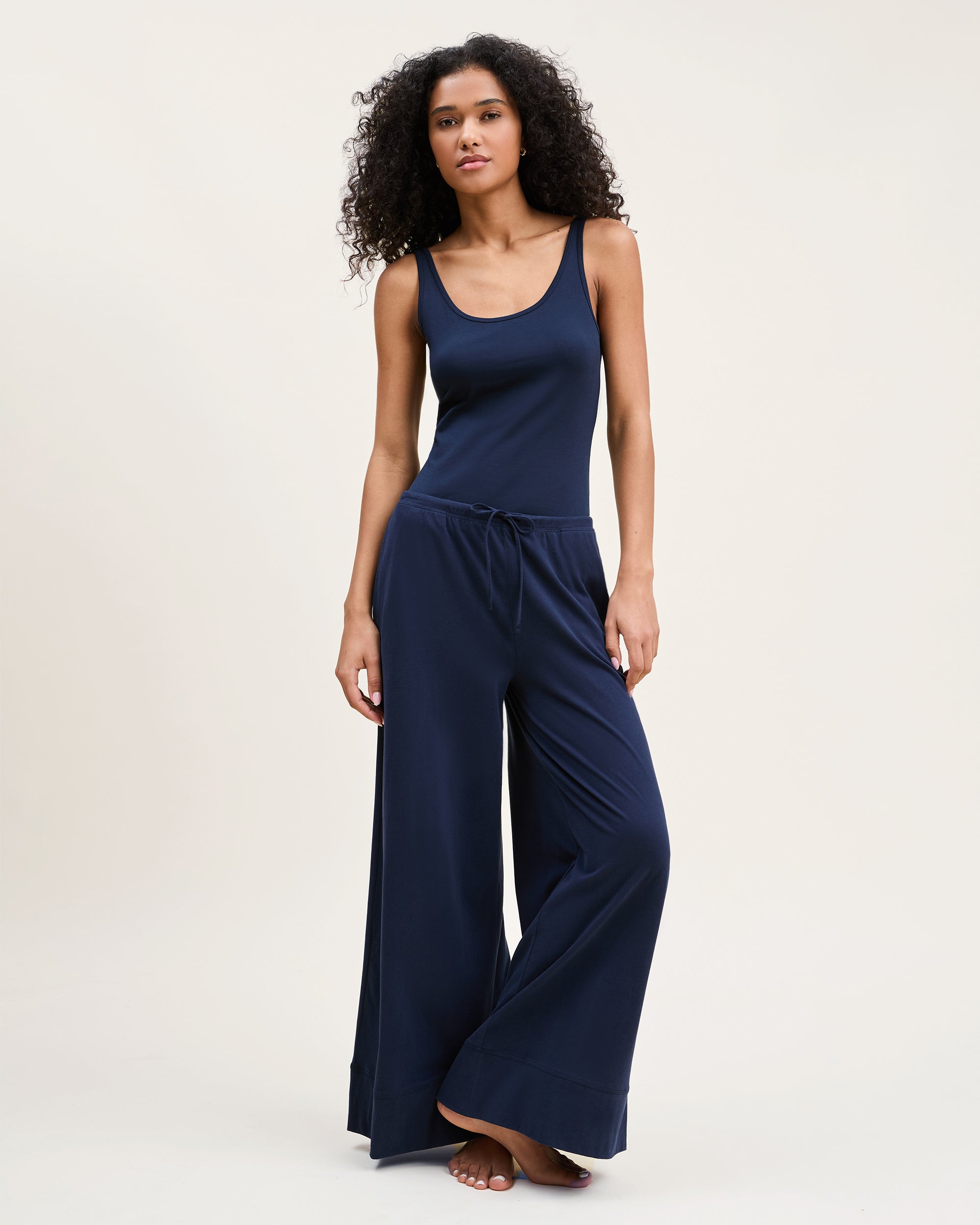Women's Pima Scoop Tank in Black in Navy#Color_Navy
