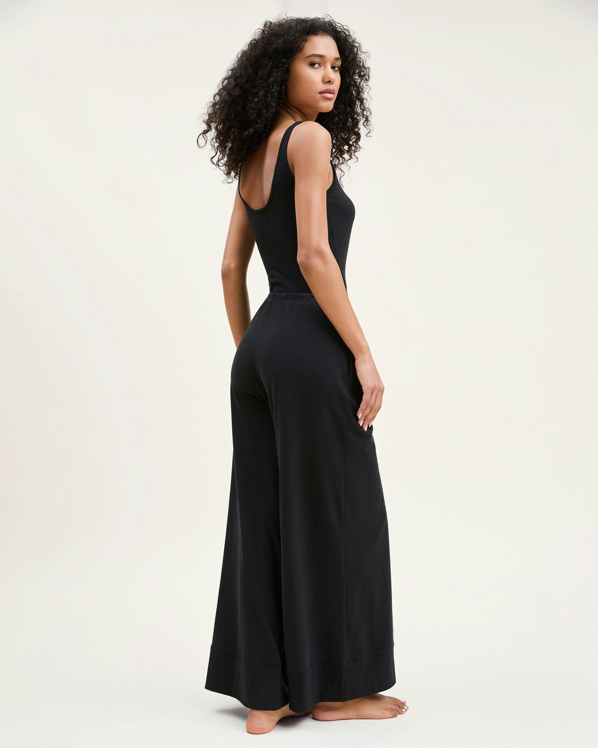 Women's Pima Wide-Leg Lounge Pant in Camel in Black#Color_Black